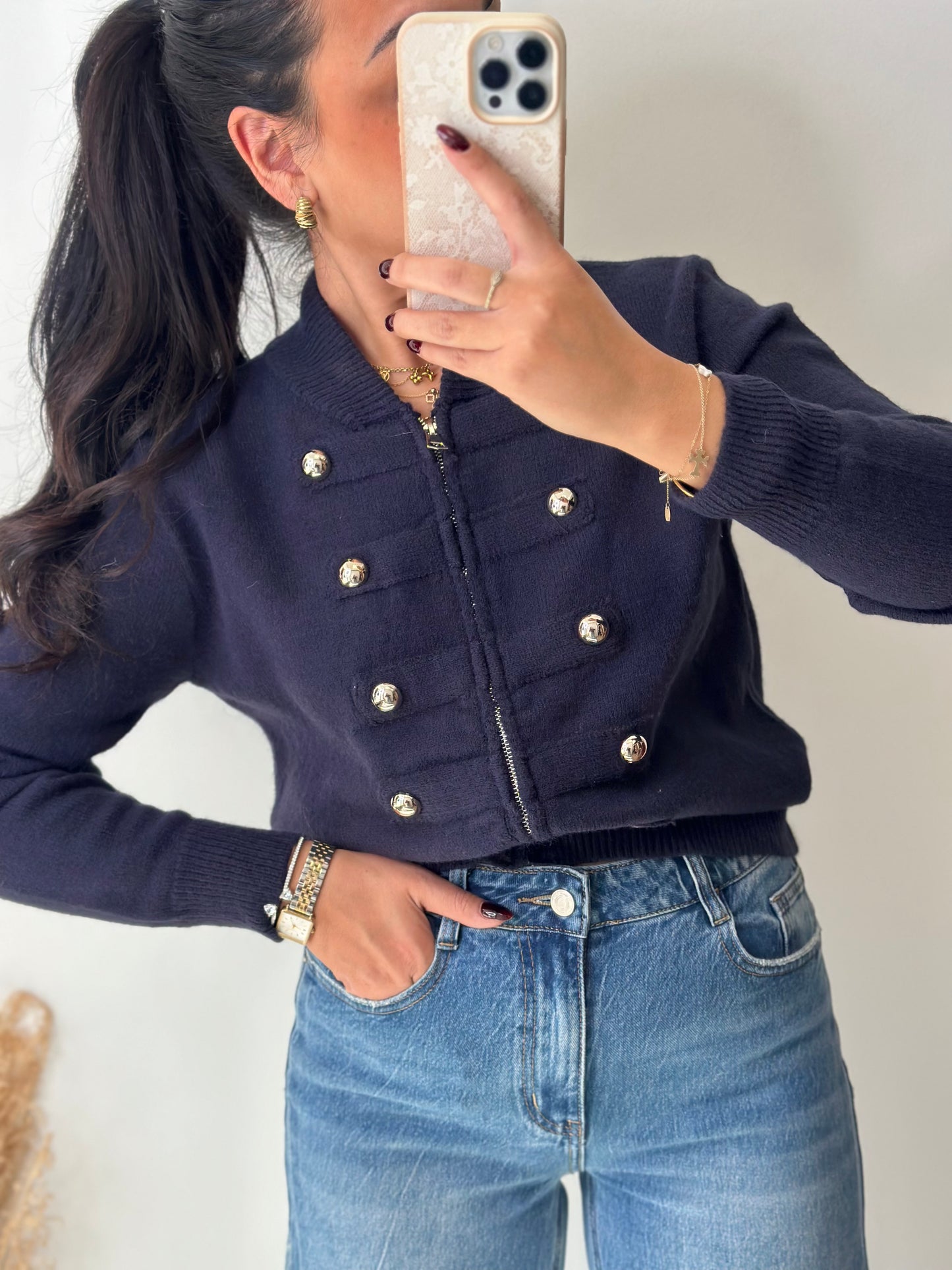 Gilet doux marine officier à fermeture