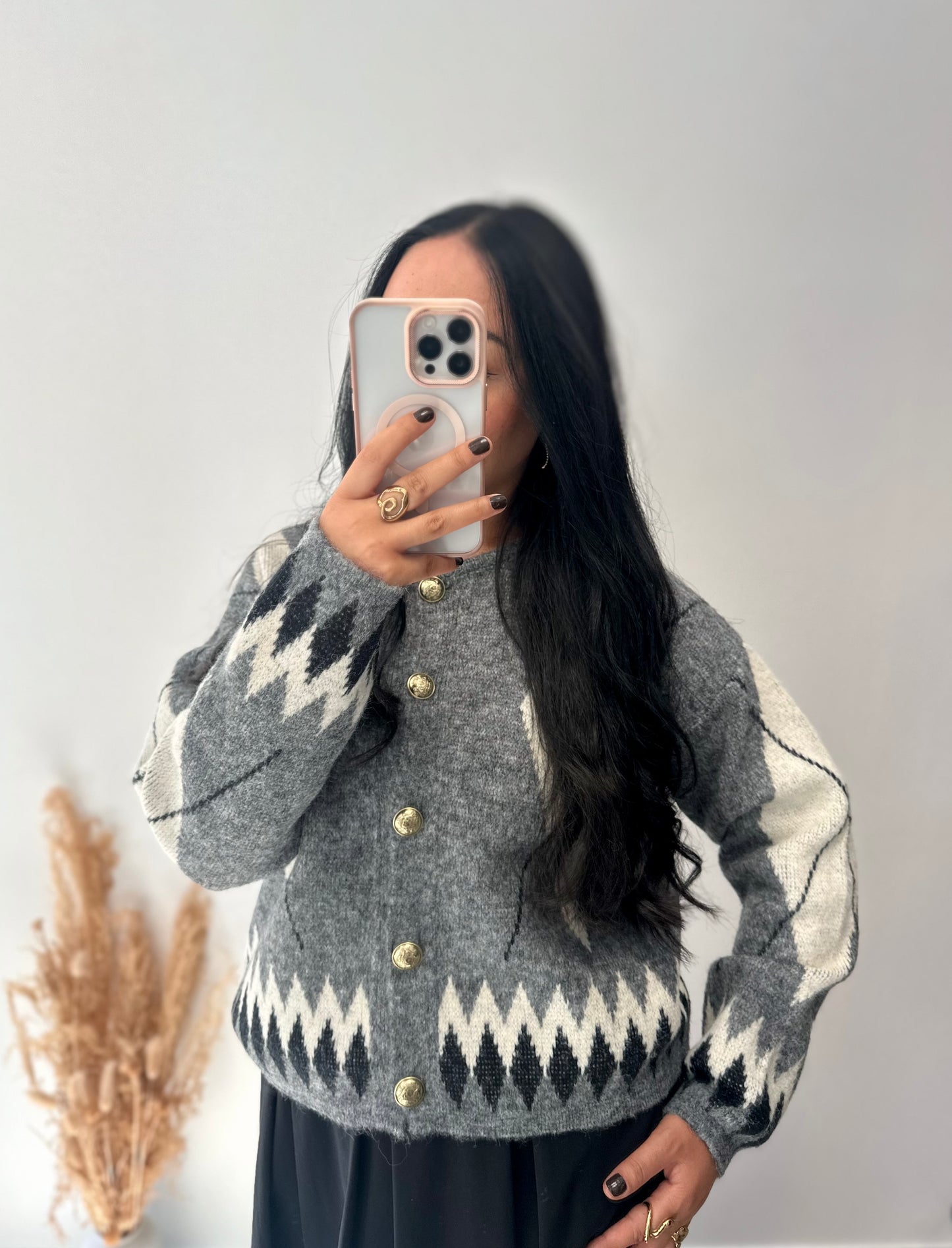 Gilet gris à motifs losanges - ROMANE