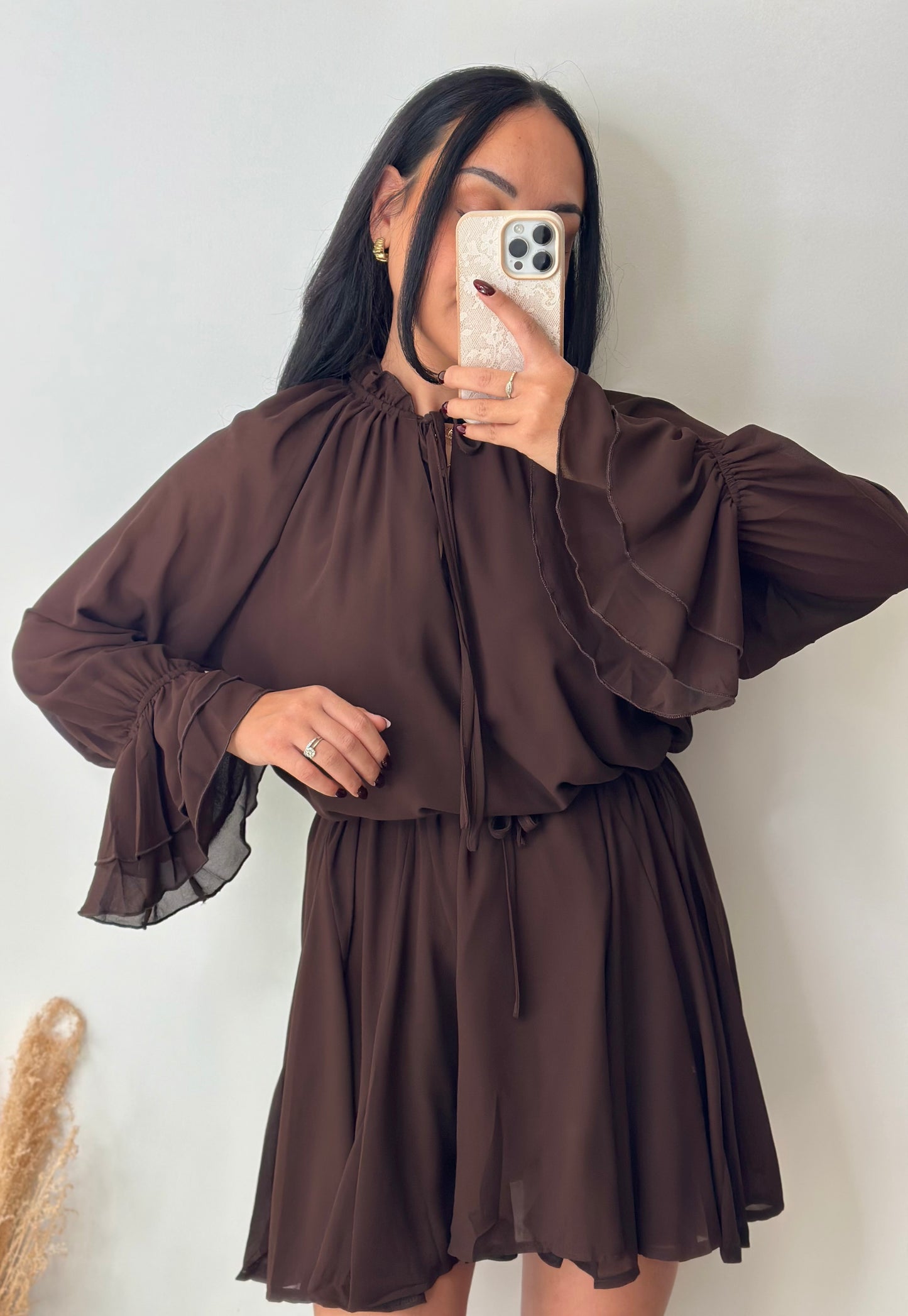 Robe à volants marron
