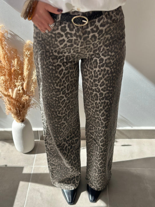 Jean motifs léopard coupe WIDE LEG