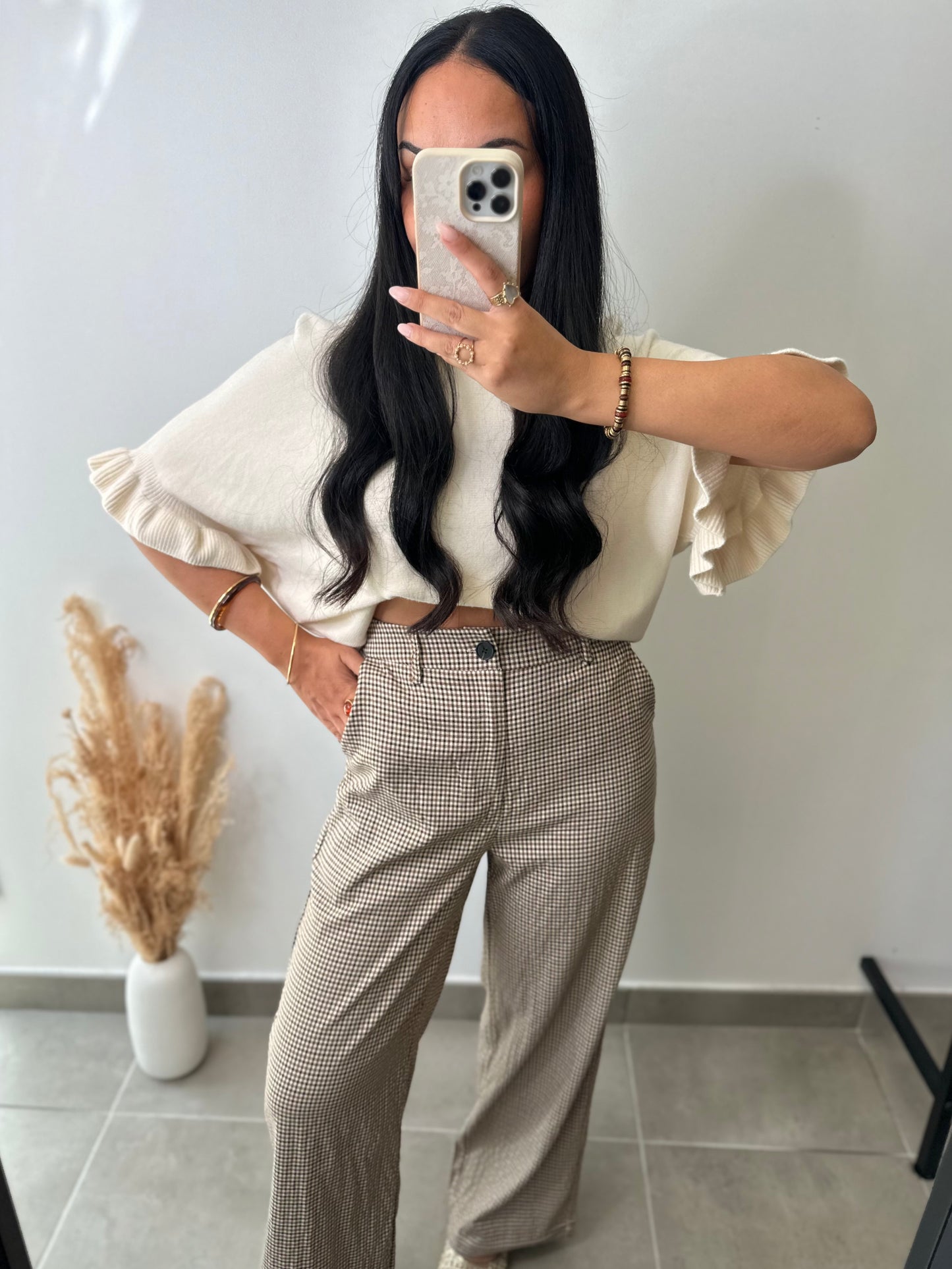 Pantalon à carreaux pieds de poule