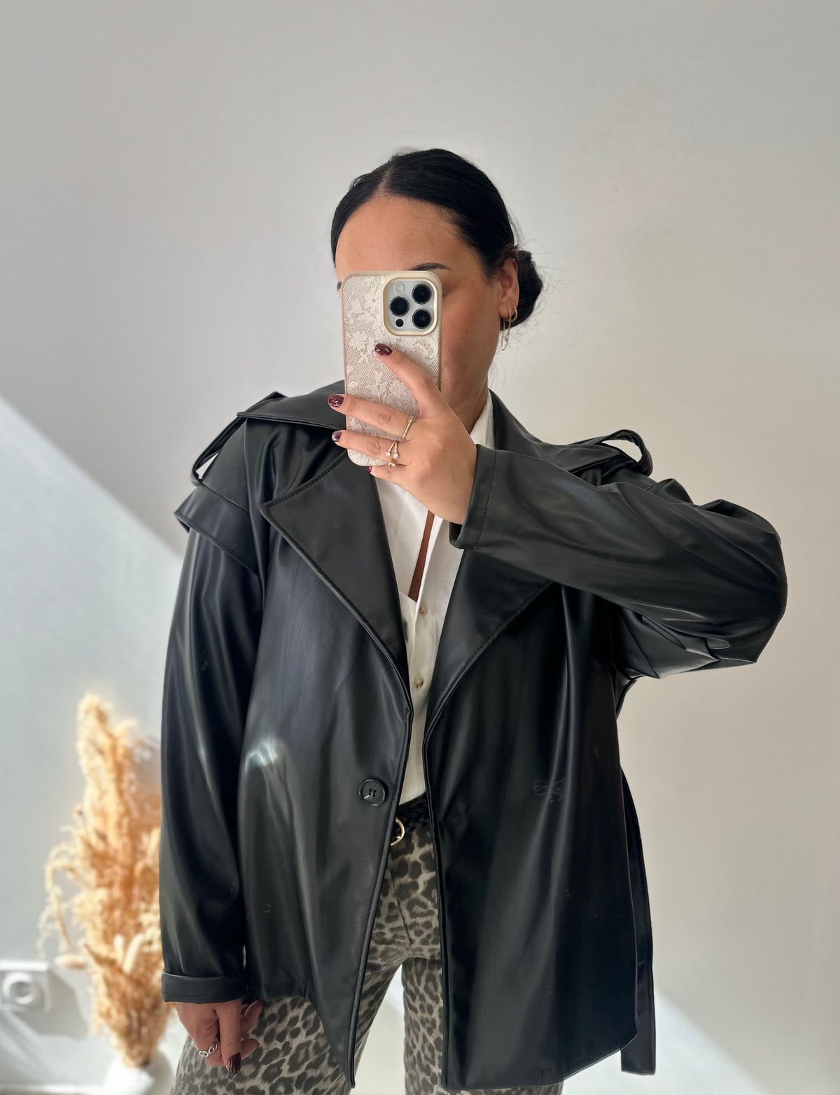 Veste en simili-cuir oversize à ceinture