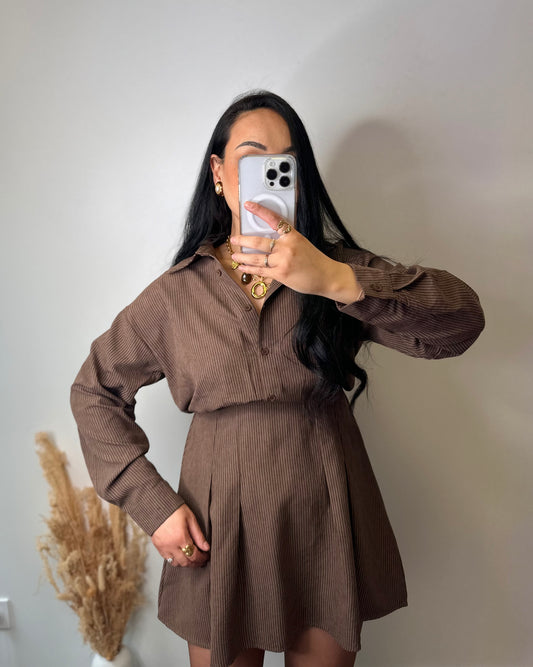 Robe patineuse marron à rayures - AMBRE