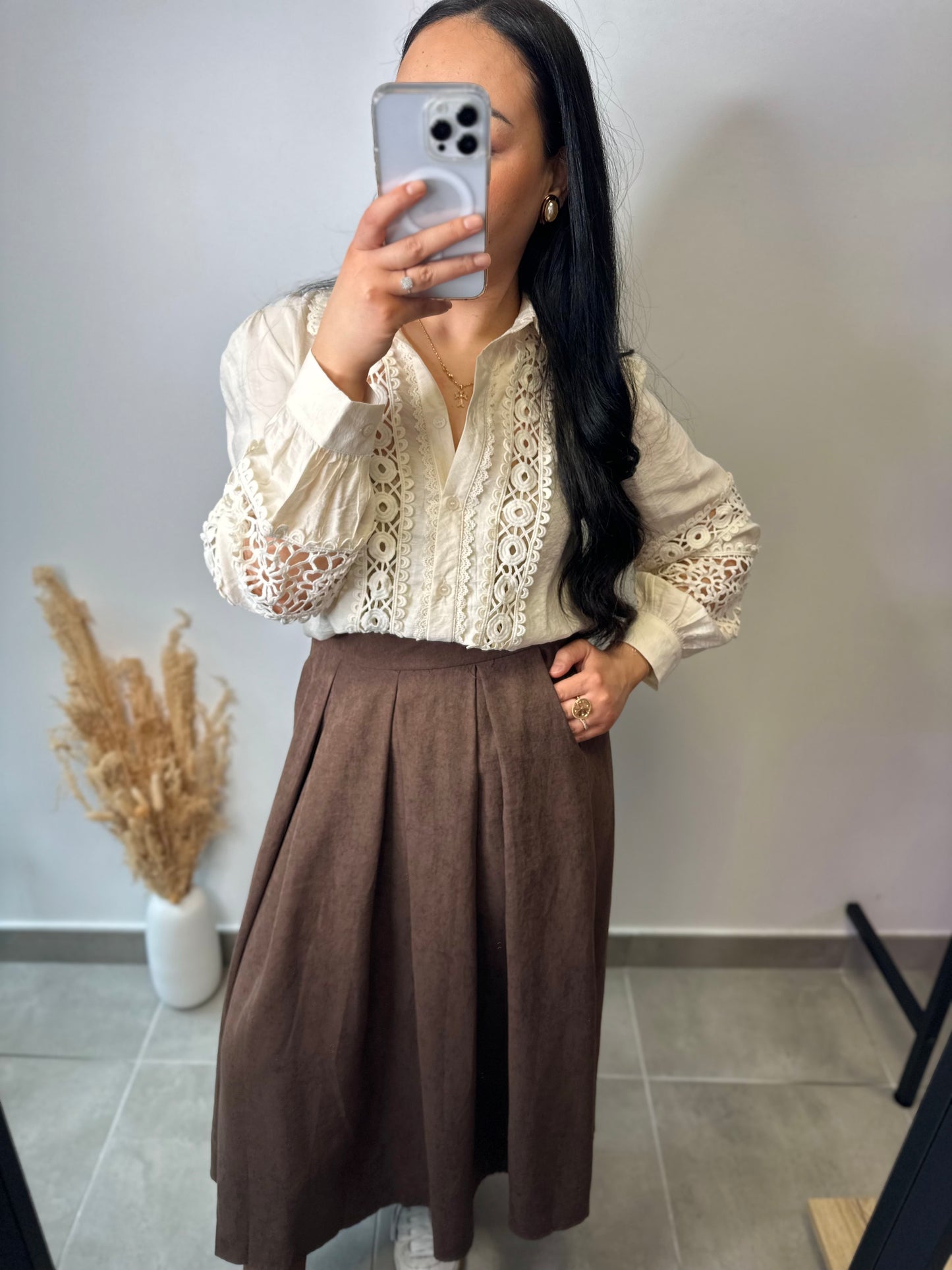 Jupe marron à pli en suédine - LISON