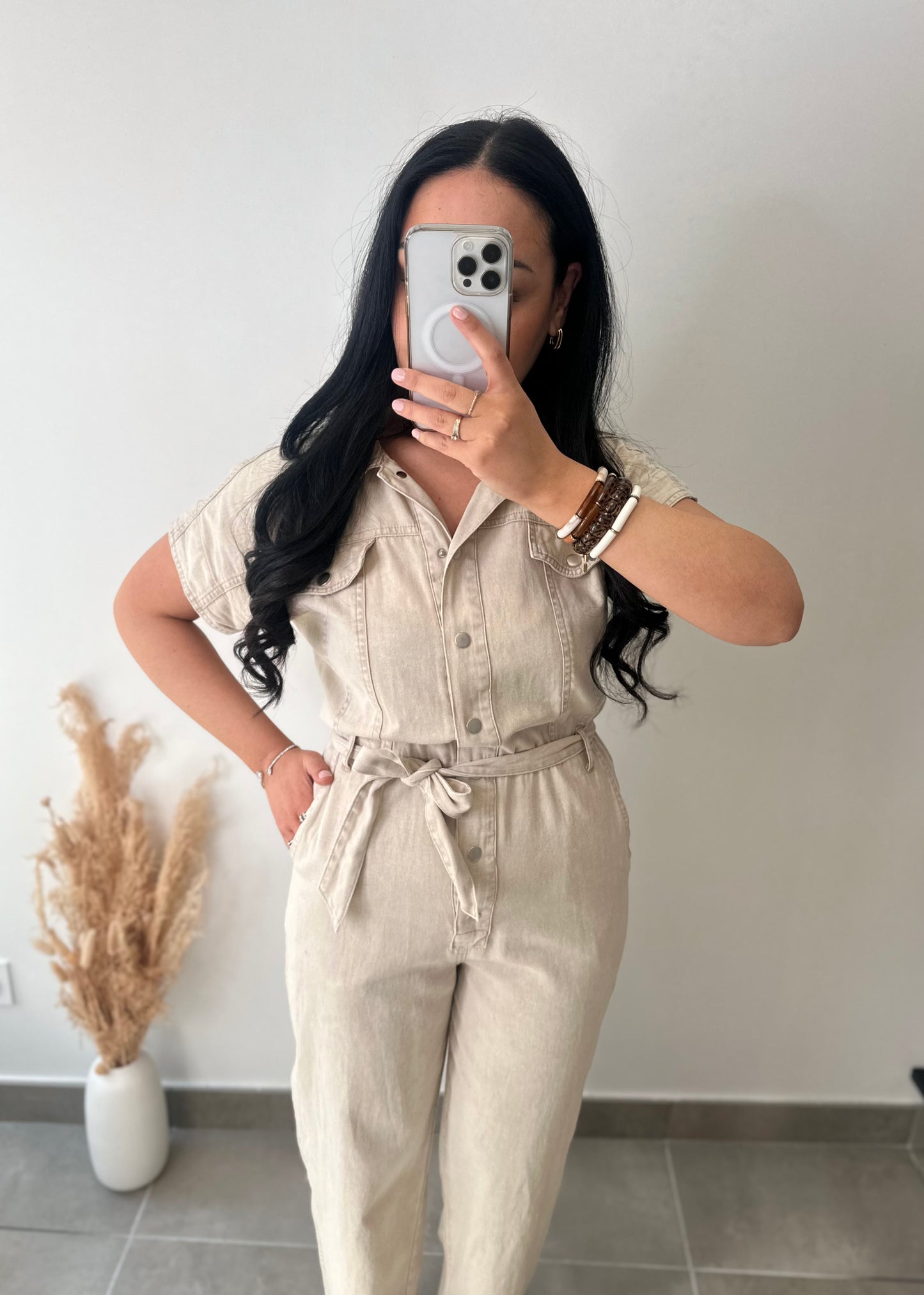 Combinaison en jean souple beige