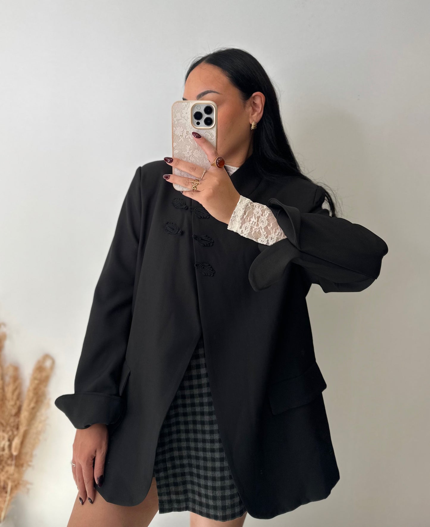 Veste blazer croisée oversize col cheminée boutons mao