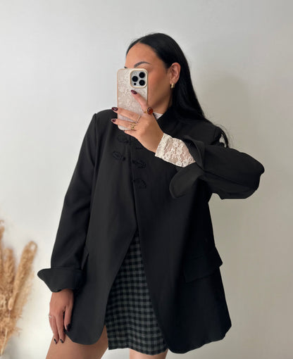 Veste blazer croisée oversize col cheminée boutons mao