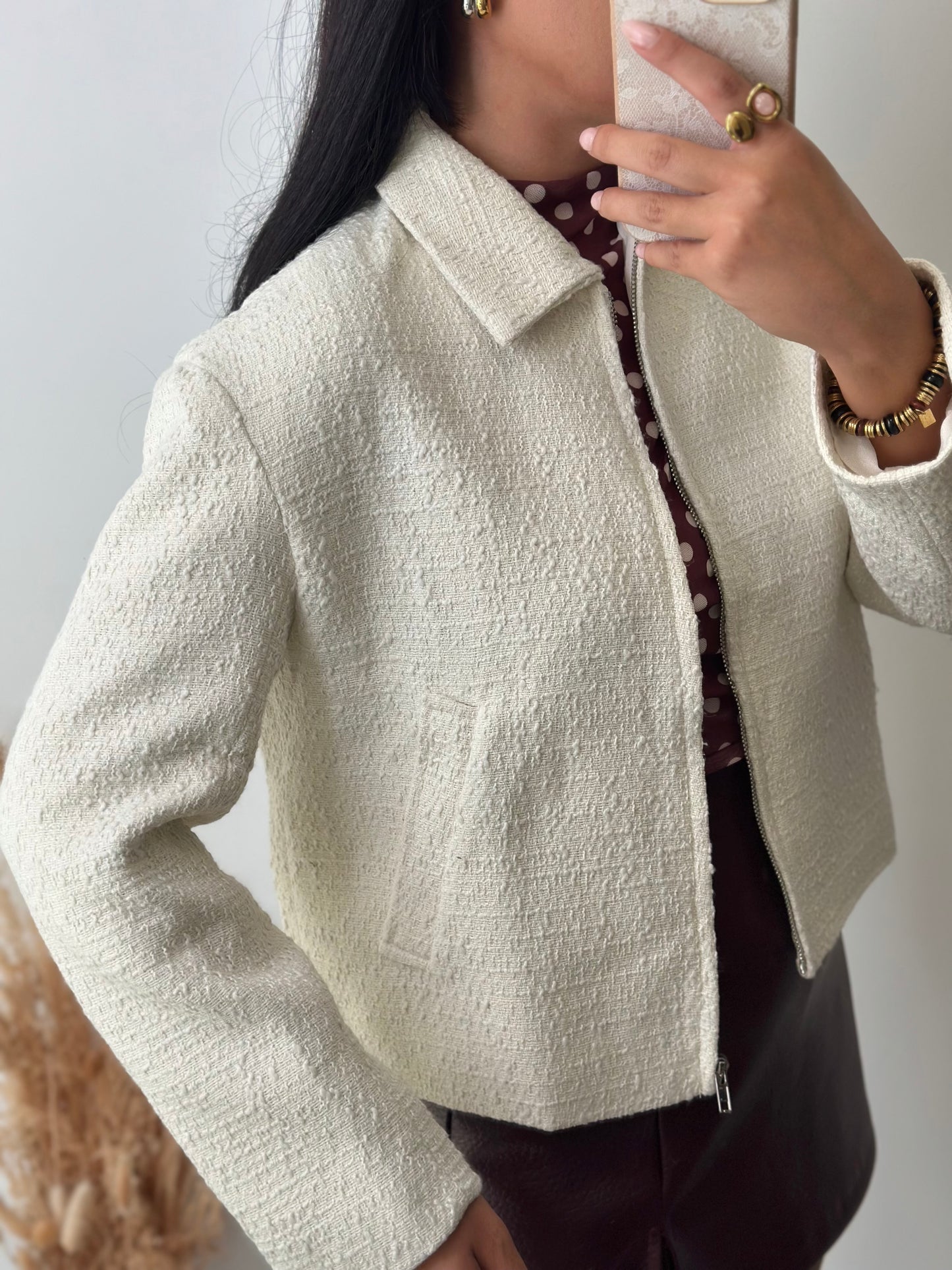 Bomber chic en tweed crème