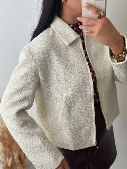 Bomber chic en tweed crème