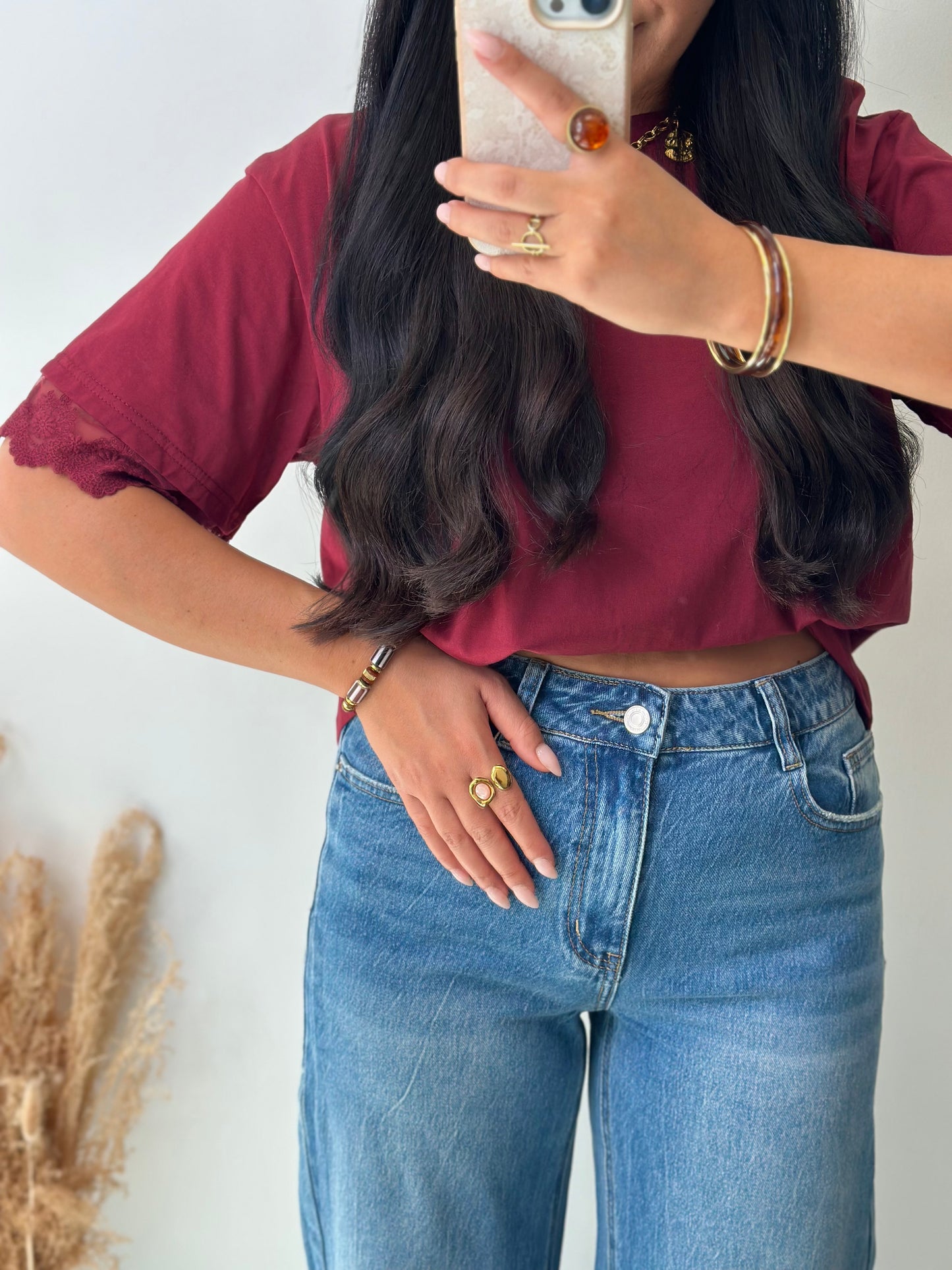 T-shirt prune à dentelle