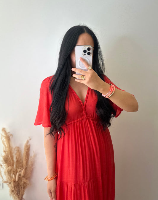 Robe fluide corail en viscose tressée