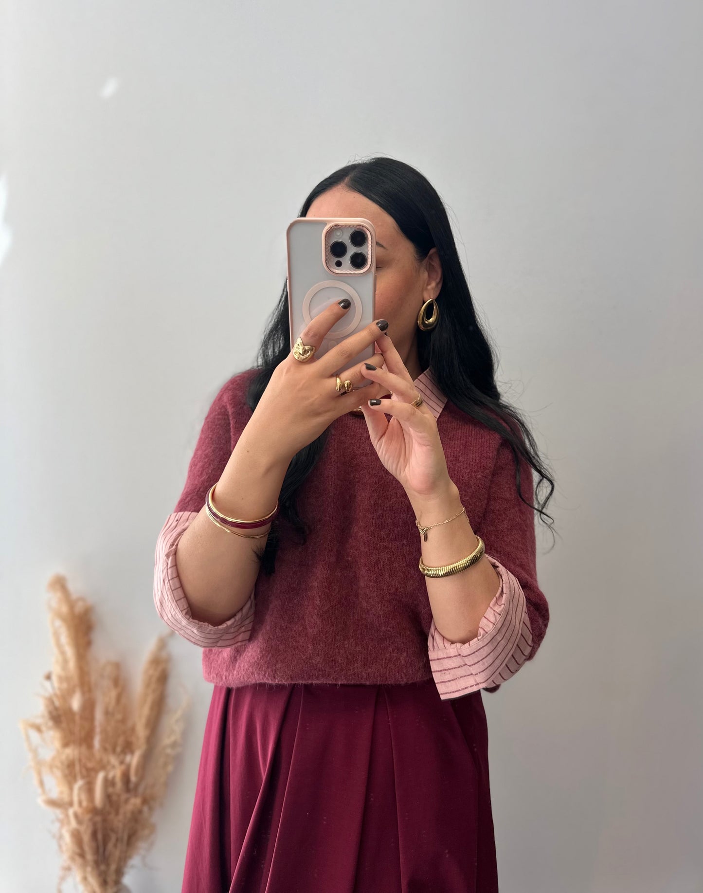 Chemise rose à rayures bordeaux pailletée - ALICE