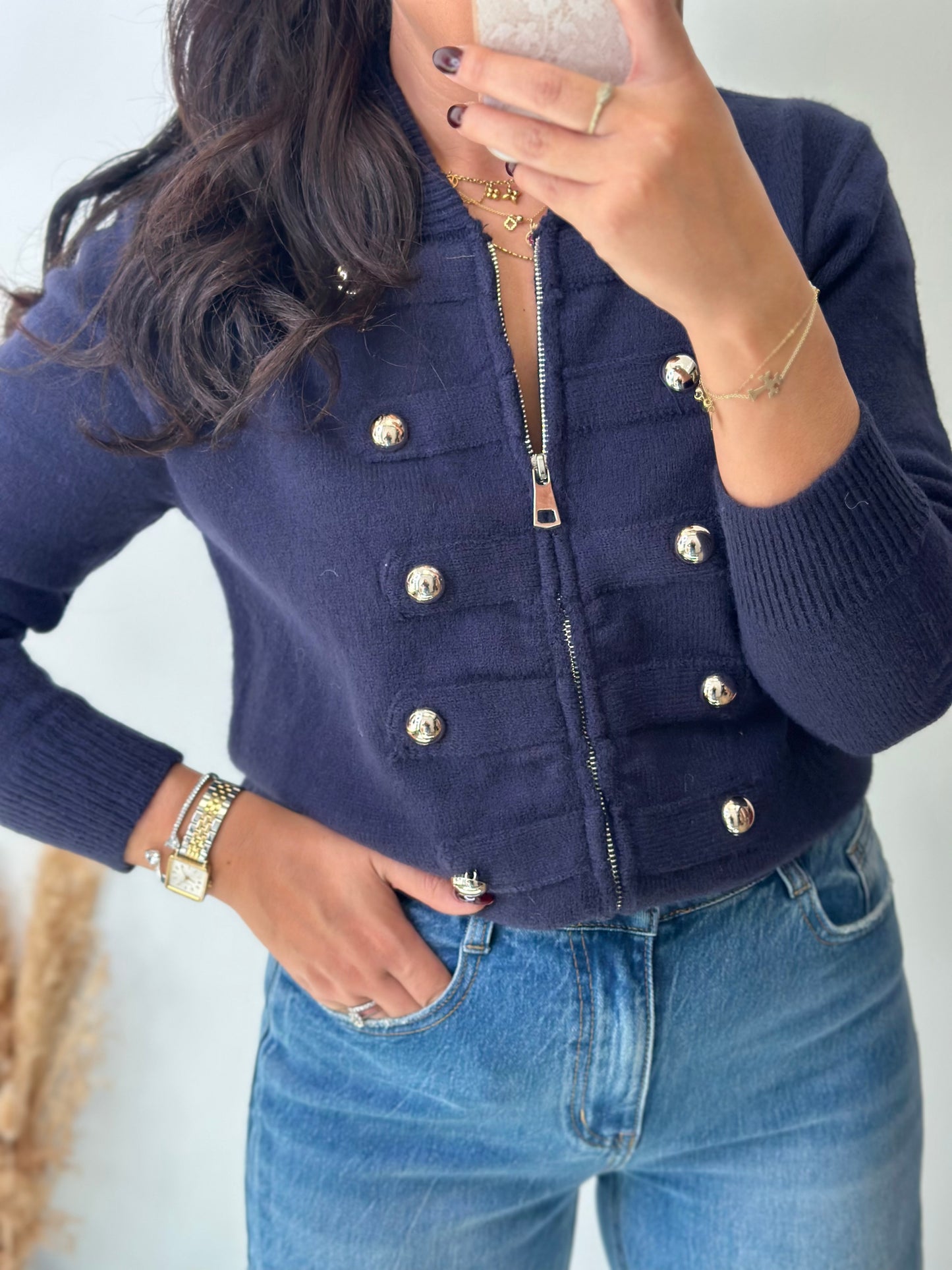 Gilet doux marine officier à fermeture