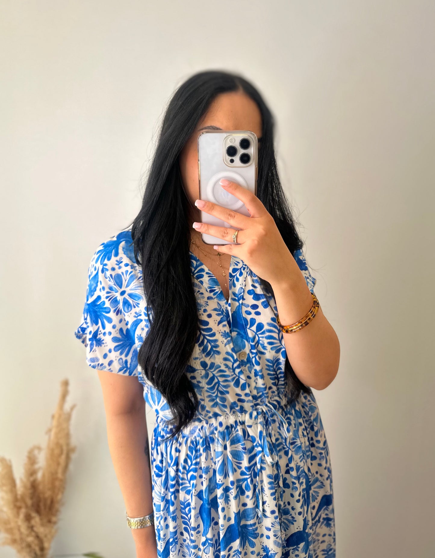 Robe longue bleu à motifs en viscose