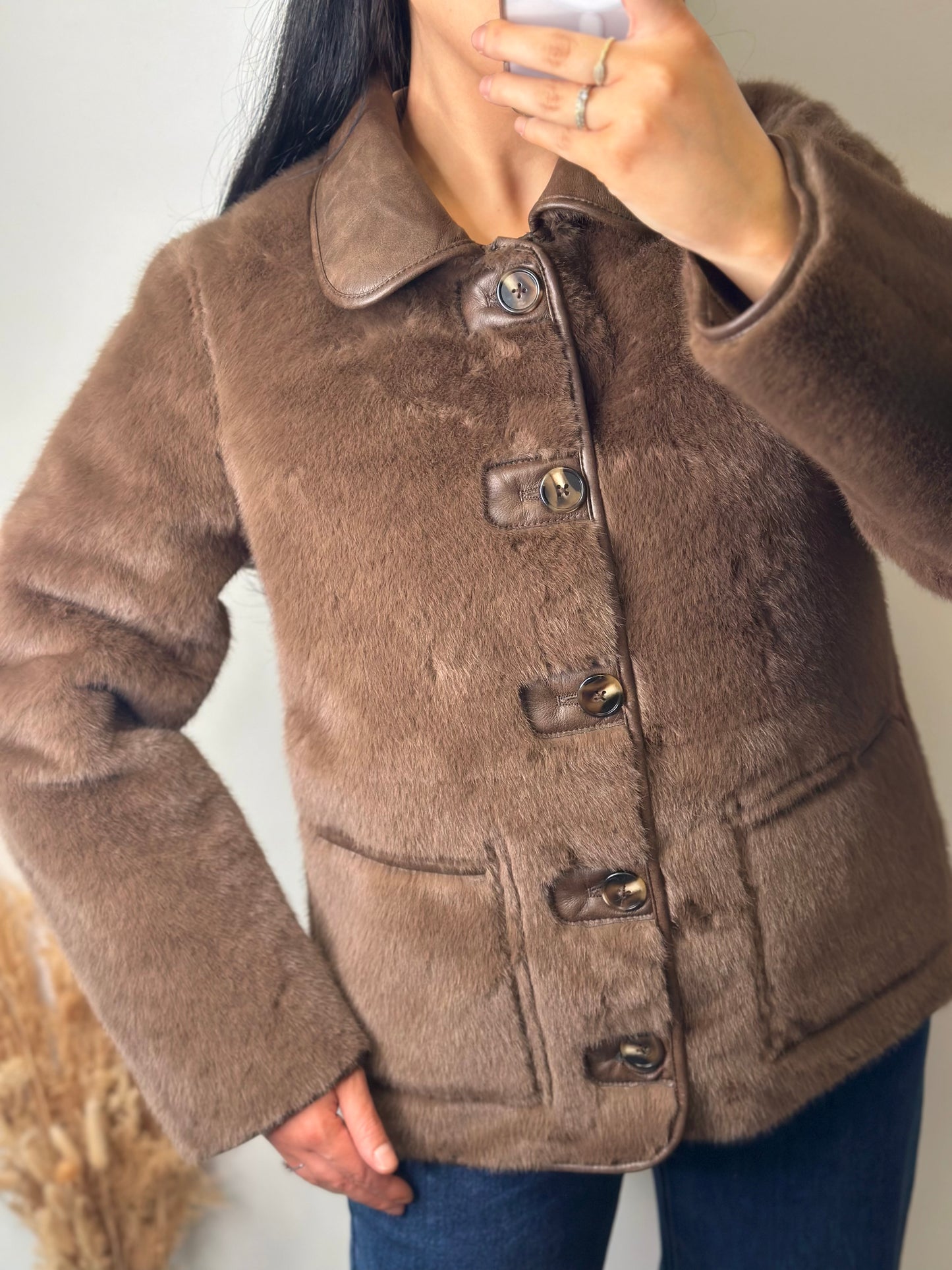 Blouson réversible rétro fourrure simili cuir - MARGAUX