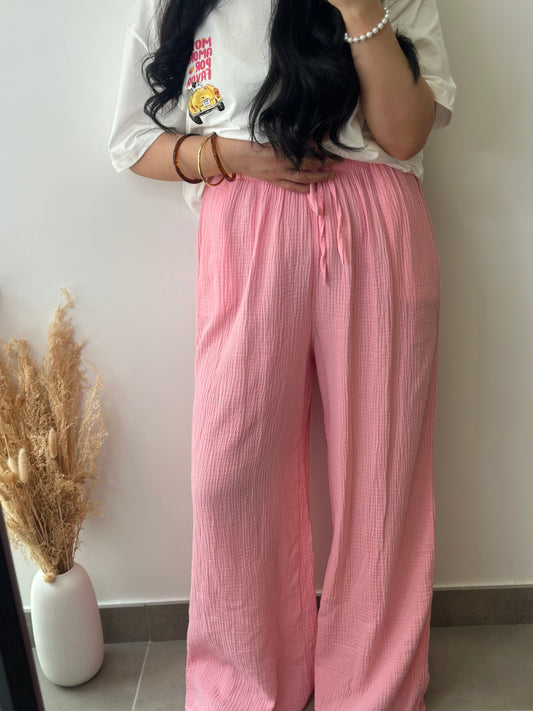 Pantalon en gaz de coton TALL rose