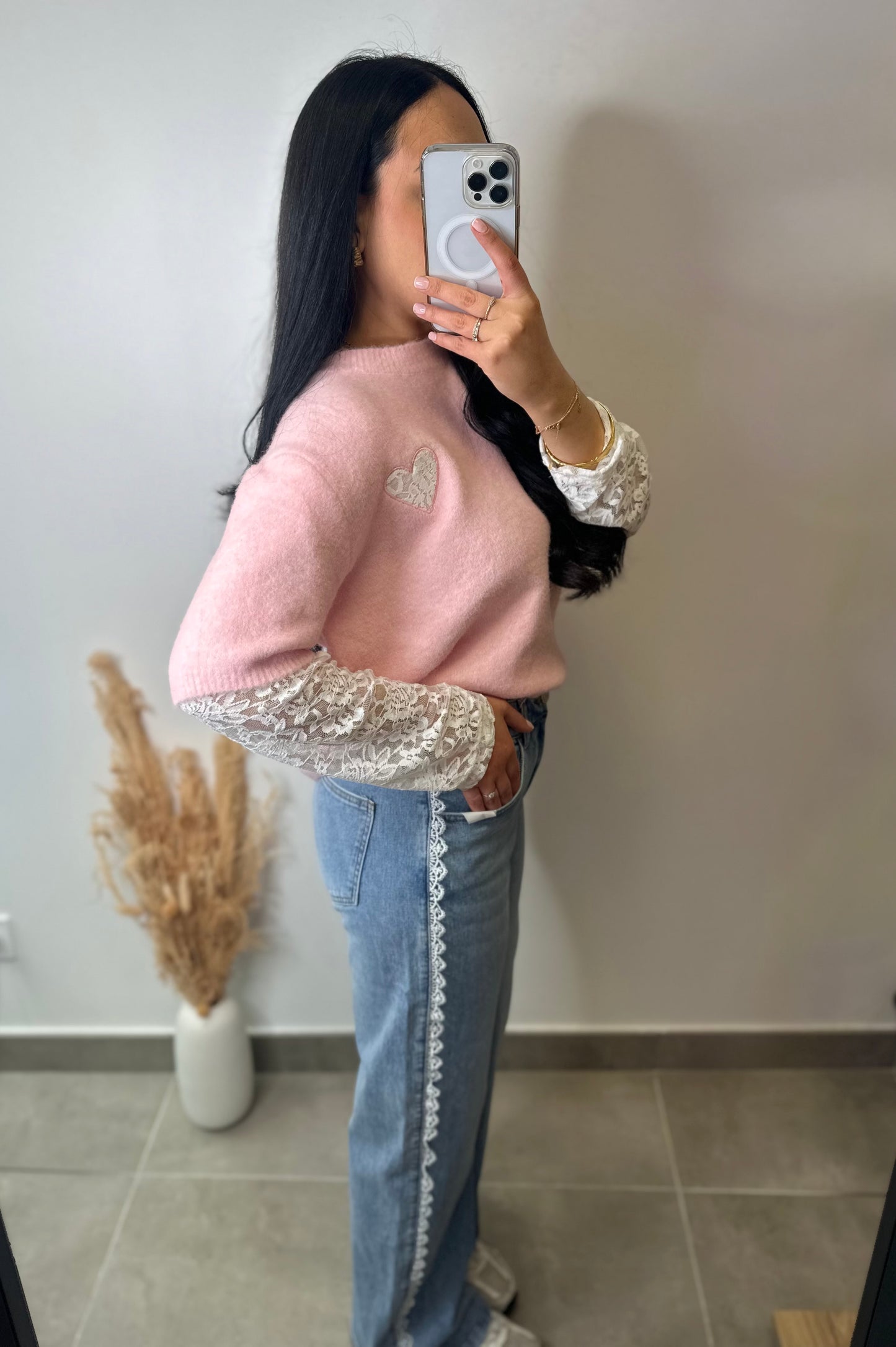 Jean clair wide leg liseré dentelle - CHLOÉ