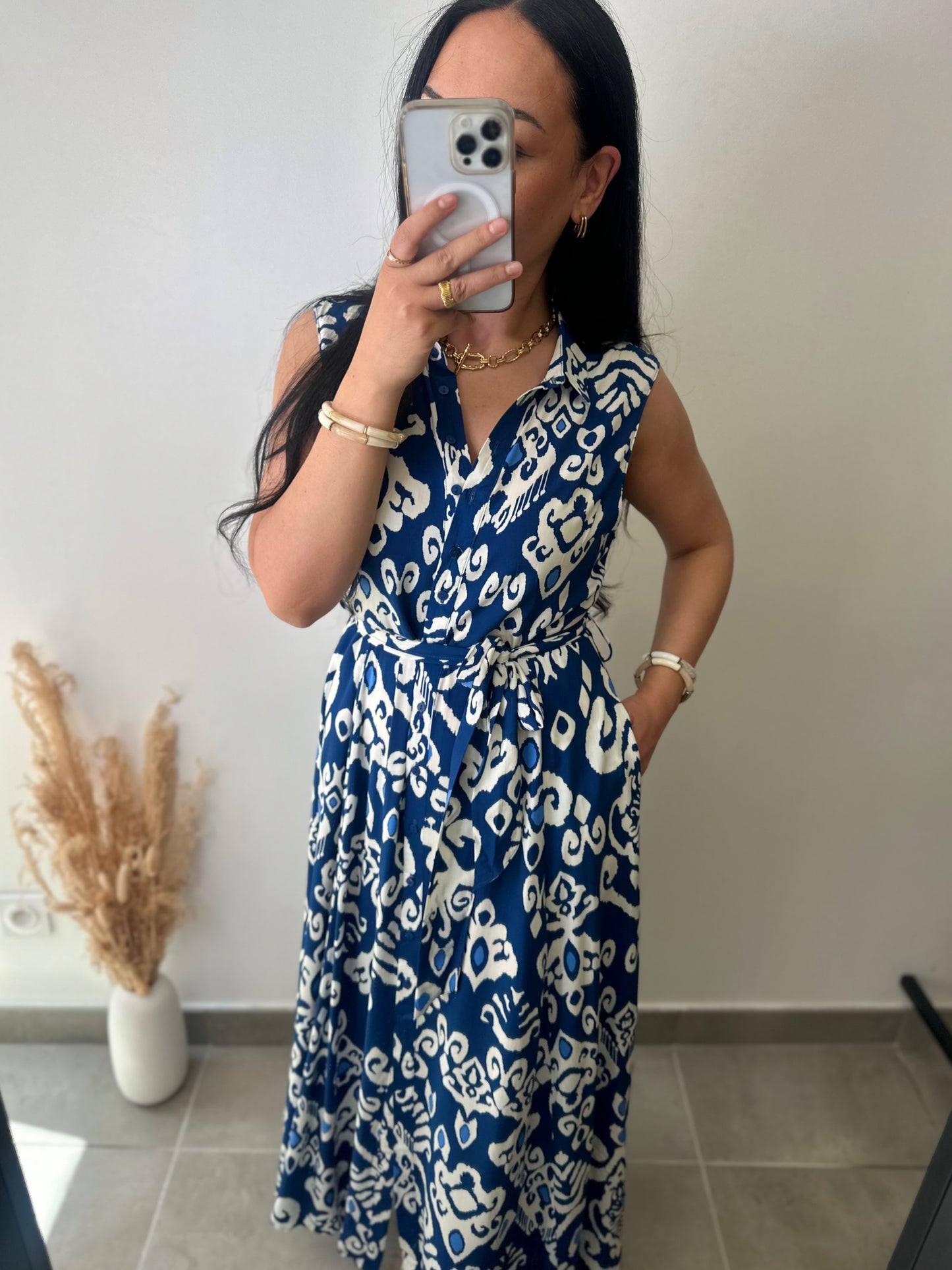 Robe fluide à poches en viscose imprimé