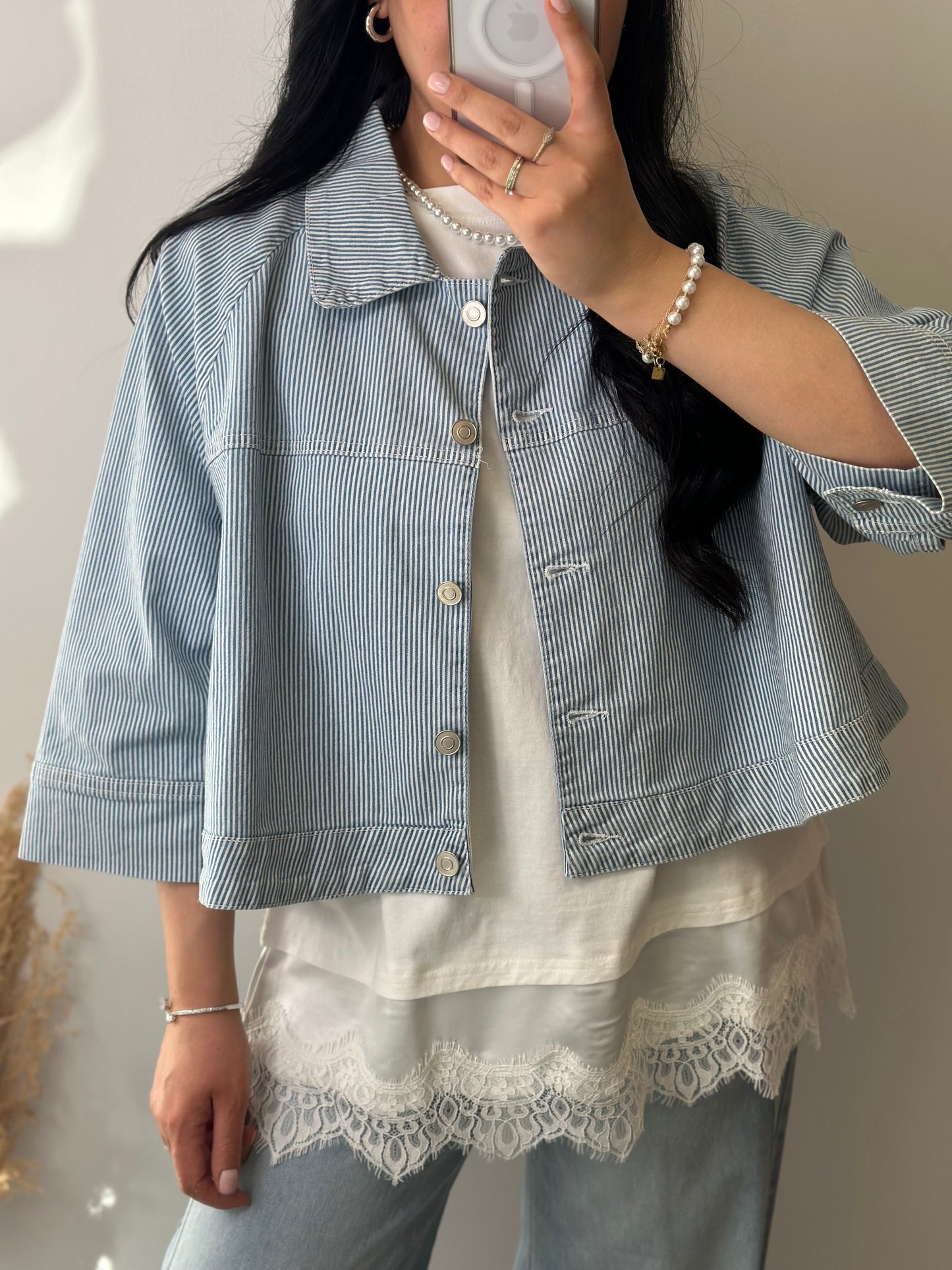 Veste en jean et rayures bleues - EMMA