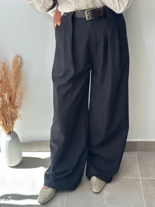 Pantalon large à pince ceinture entremêlée