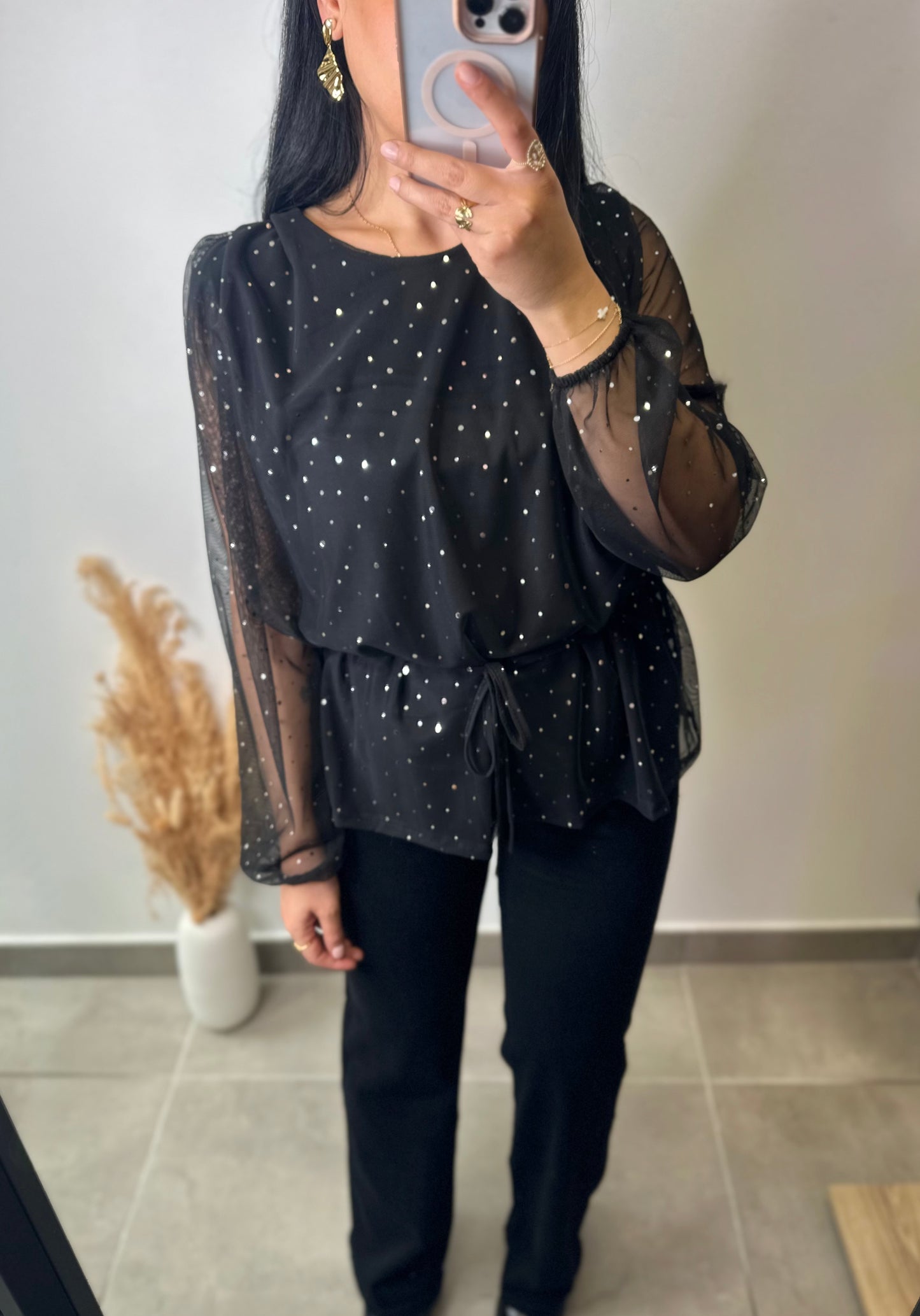 Blouse en voile et strass ceinturé - SANTA