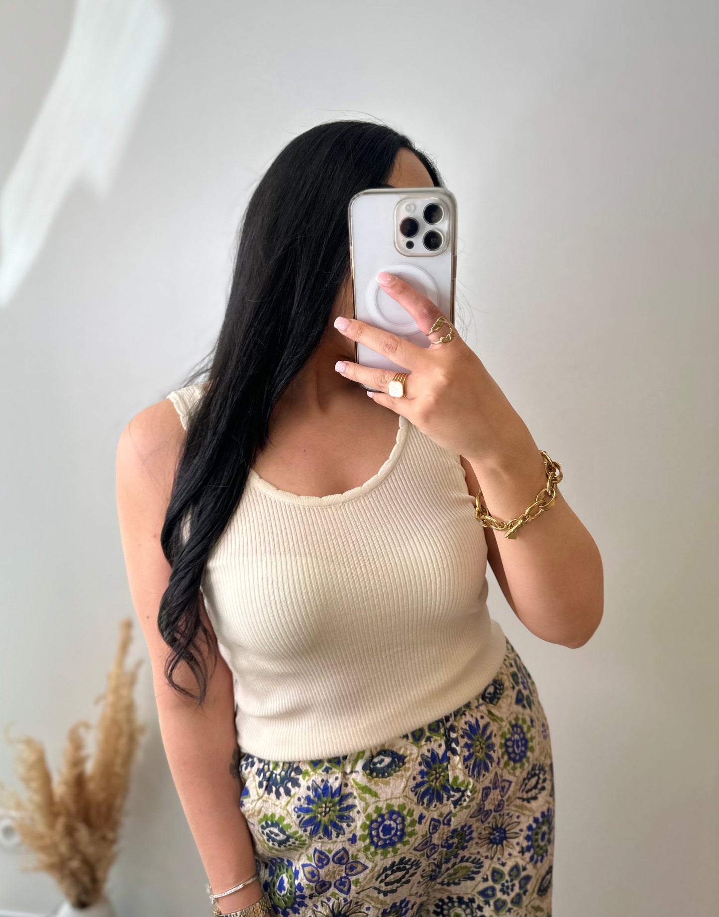 Top basic beige en viscose