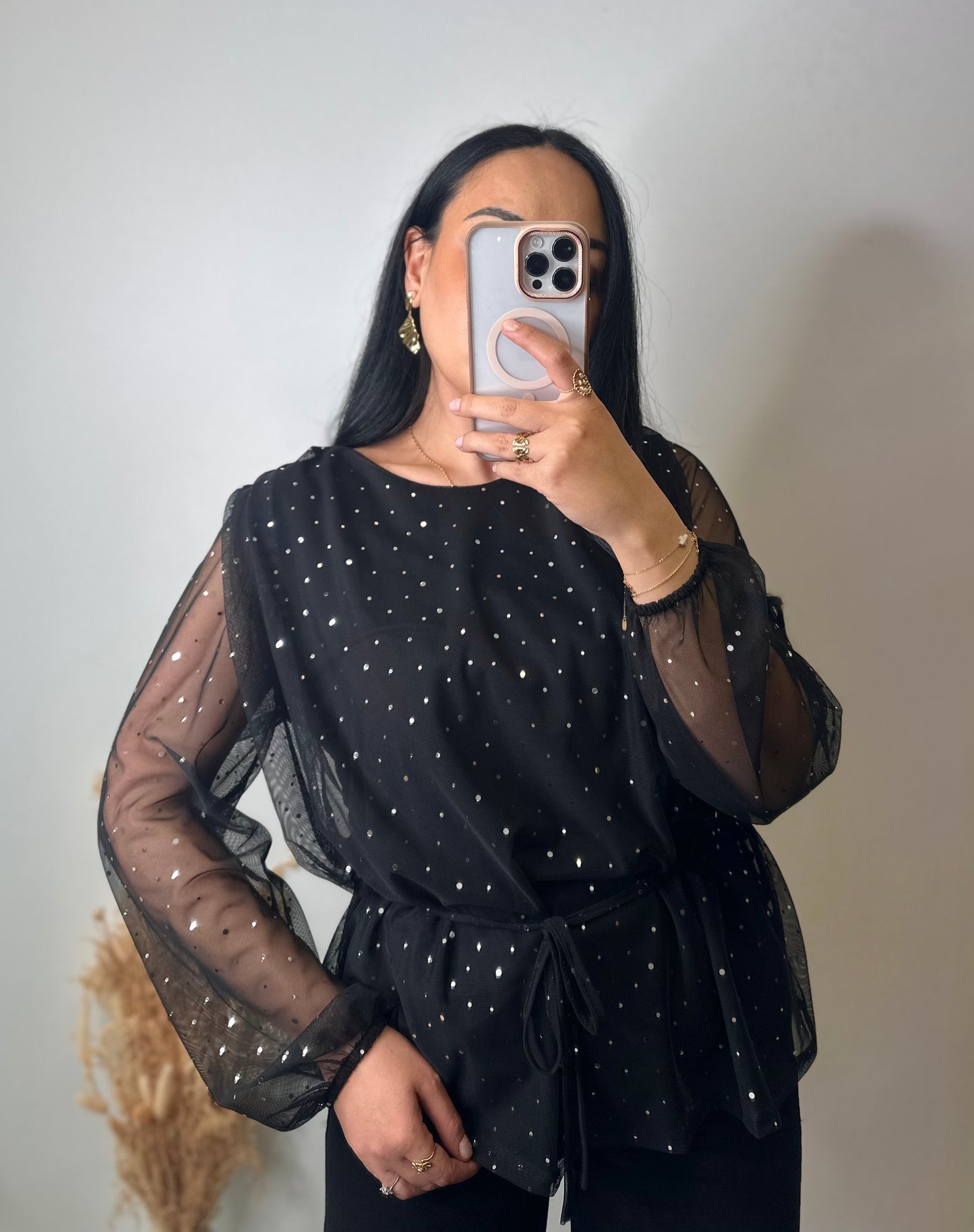 Blouse en voile et strass ceinturé - SANTA