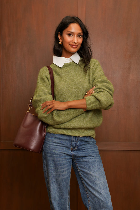 Pull cocooning oversize olive