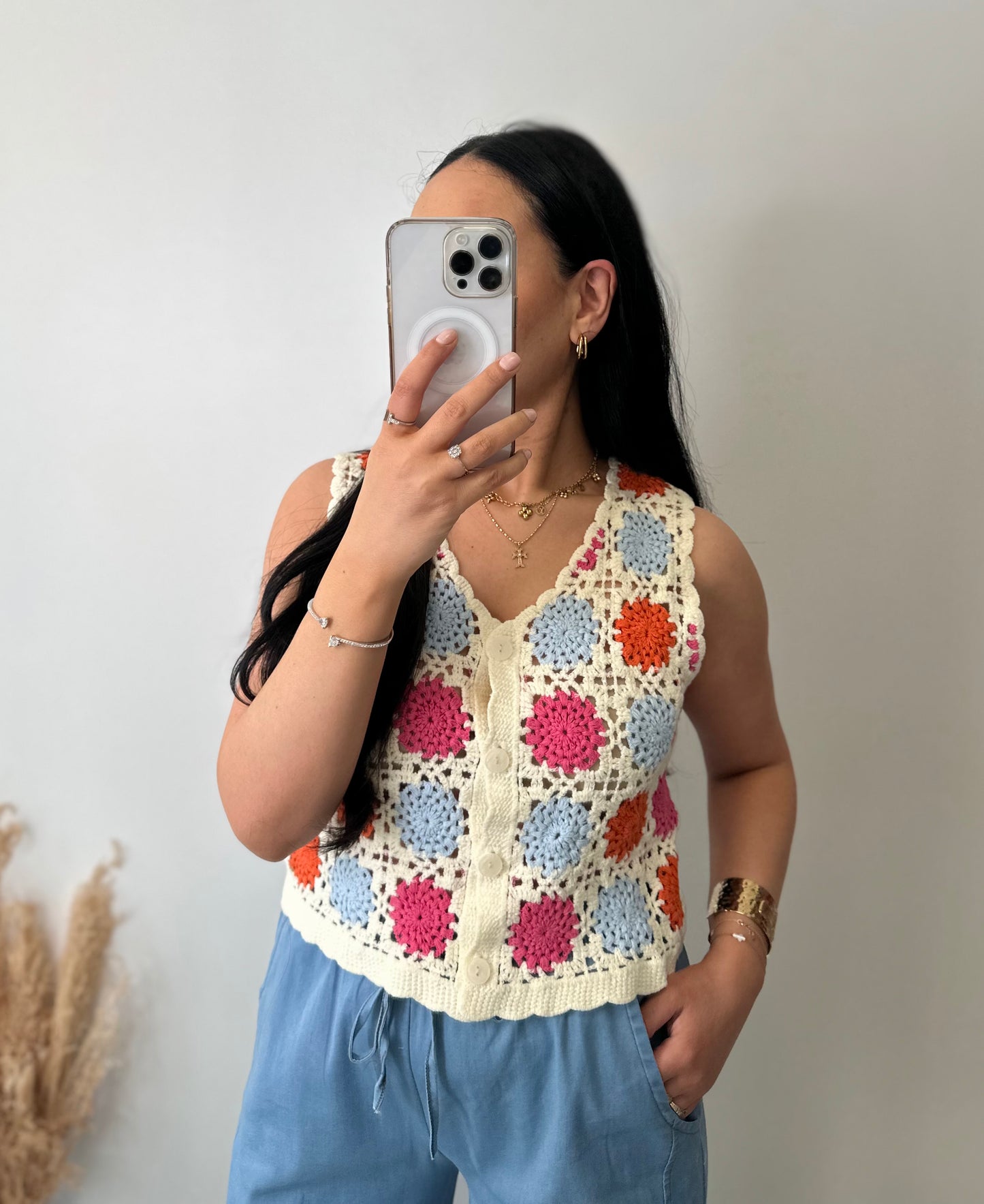 Top en crochet multi couleurs