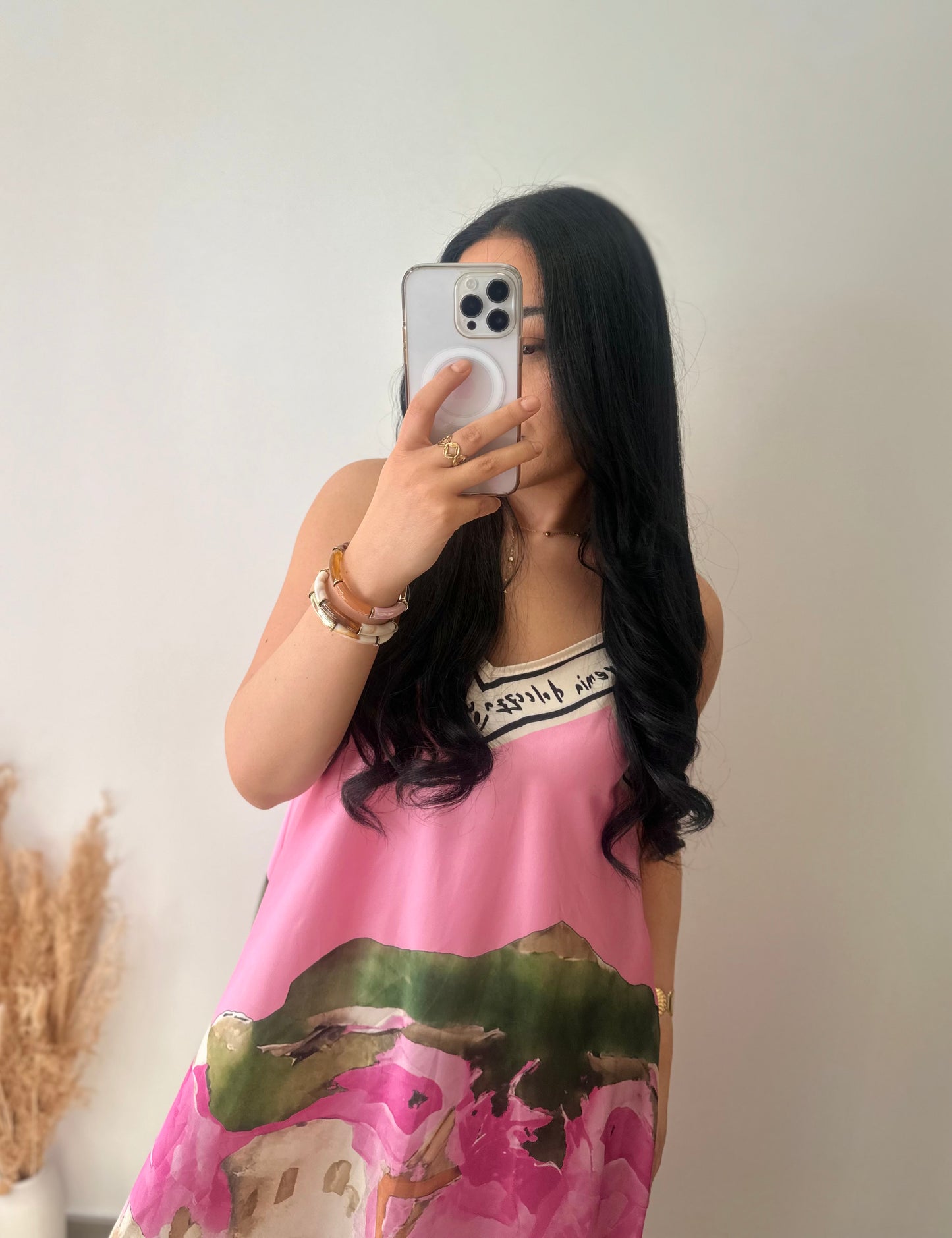 Robe bretelles en viscose motifs aquarelle rose