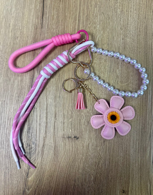 Grigri de sac, porte clé fleur avec perles