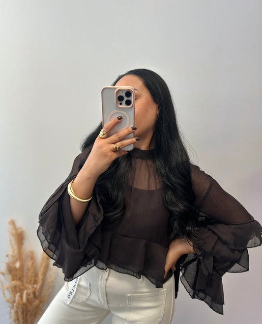 Brown voile shirt with wide sleeves - ALIX