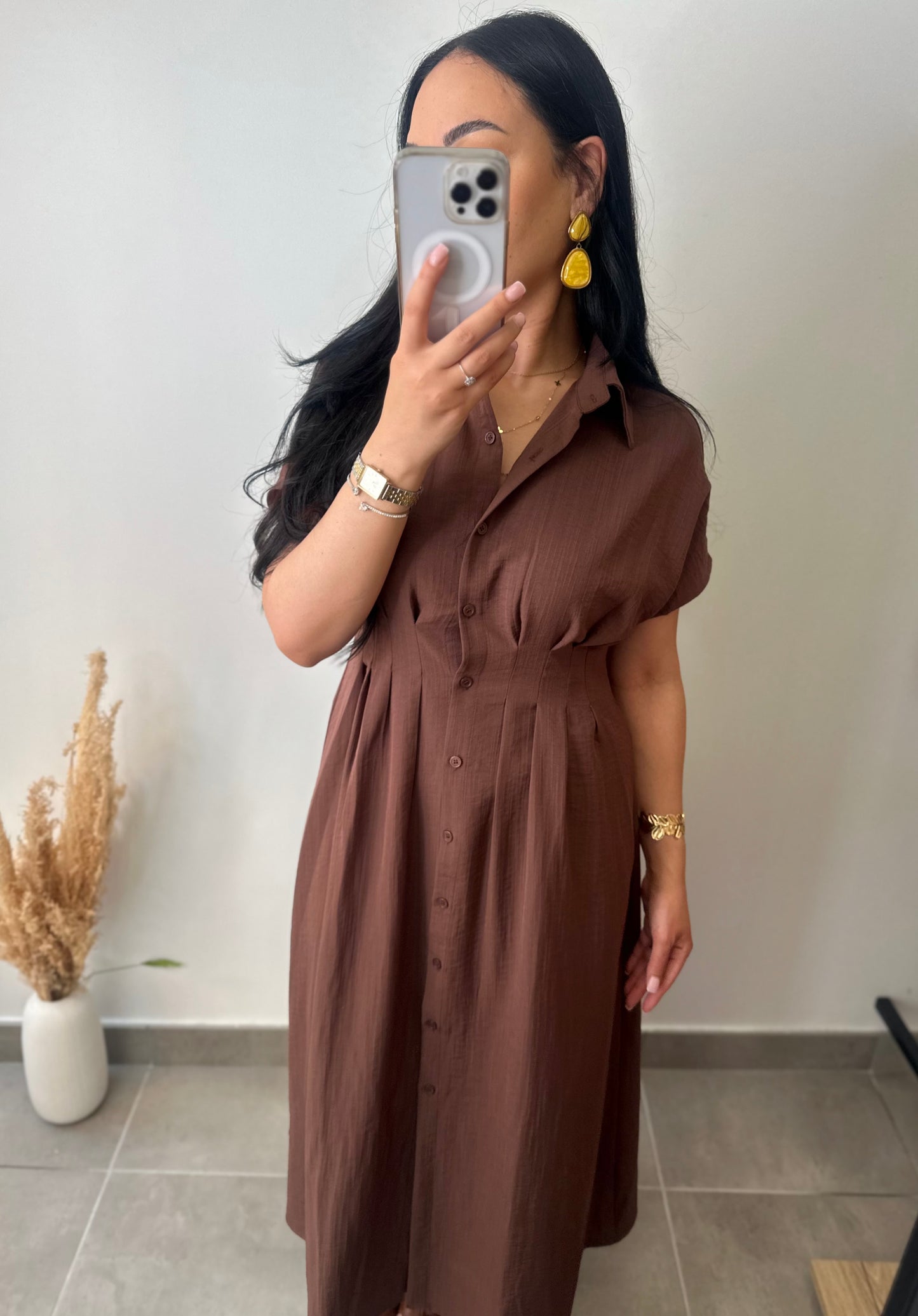 Robe chemise marron en viscose