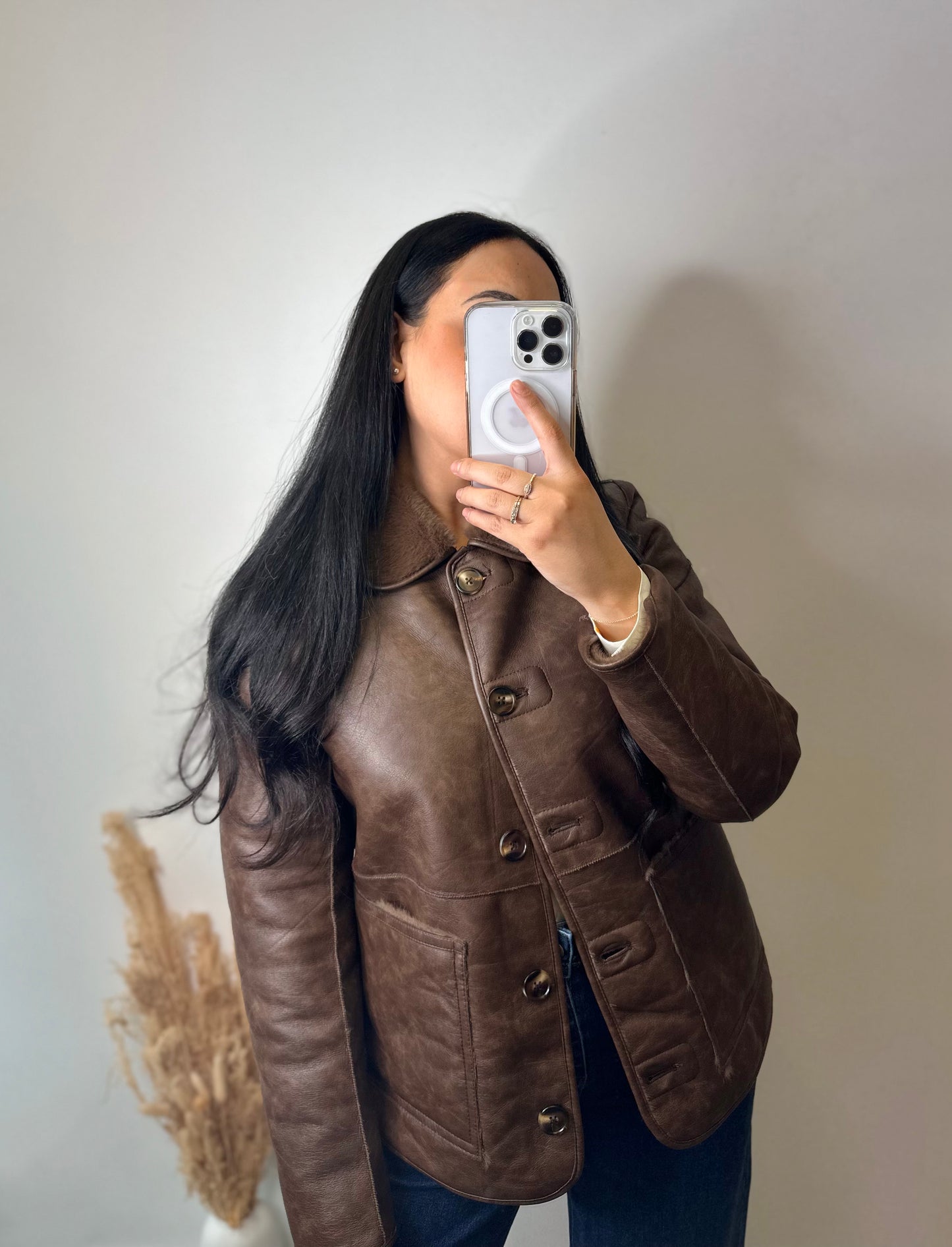 Blouson réversible rétro fourrure simili cuir - MARGAUX