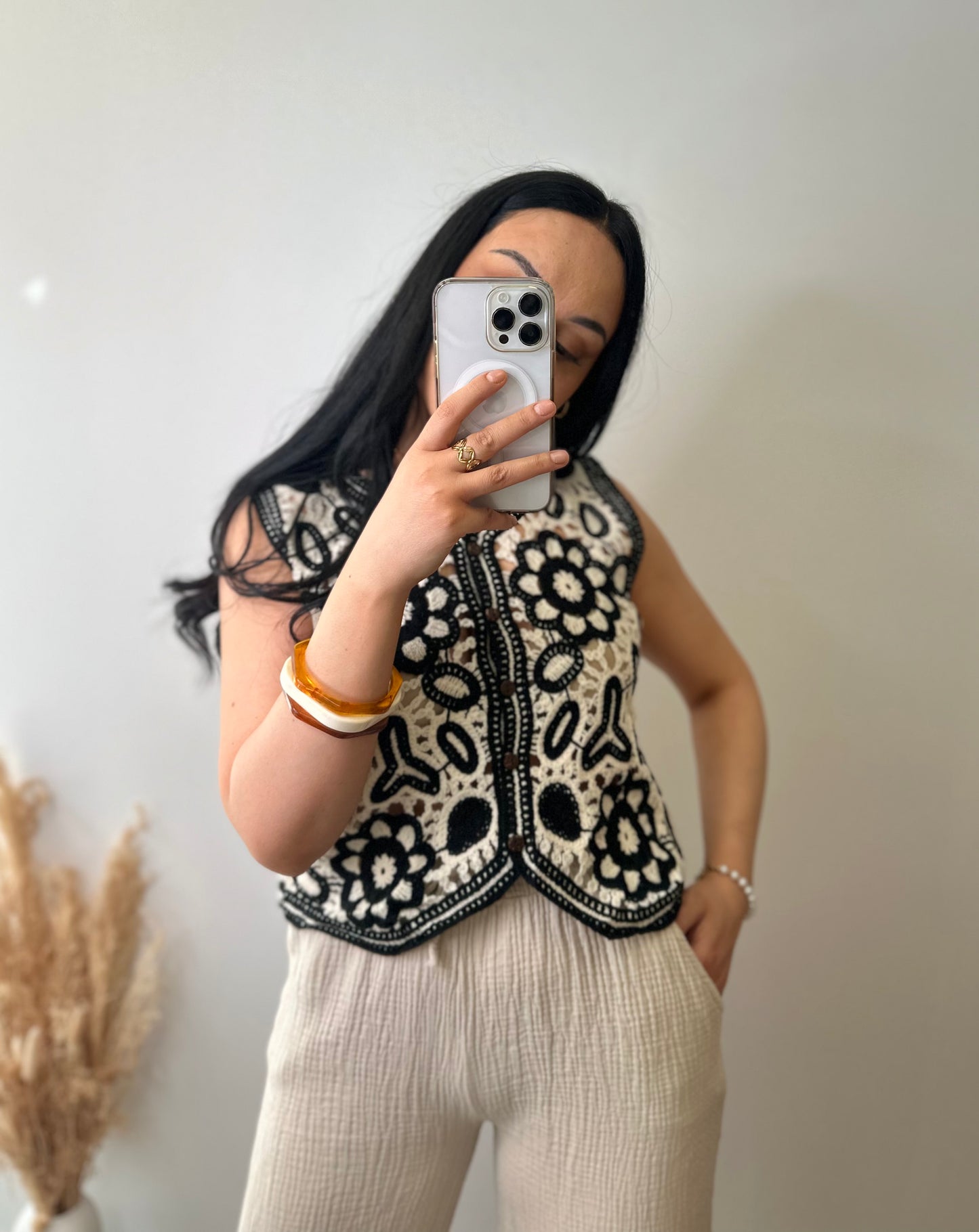 Top à crochets en coton noir