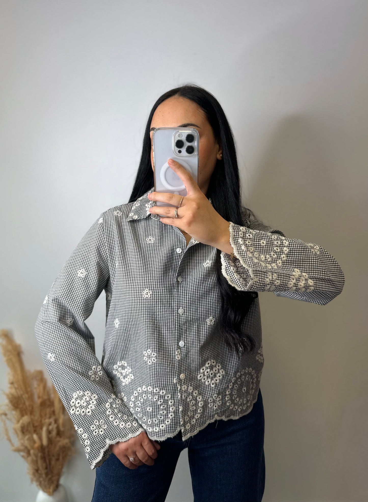 Chemise vichy à broderies - GABRIELLE