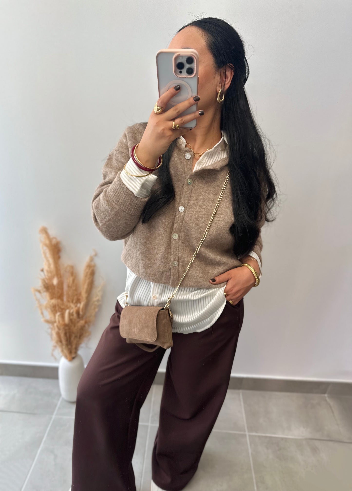 Gilet taupe col rond - JEANNE