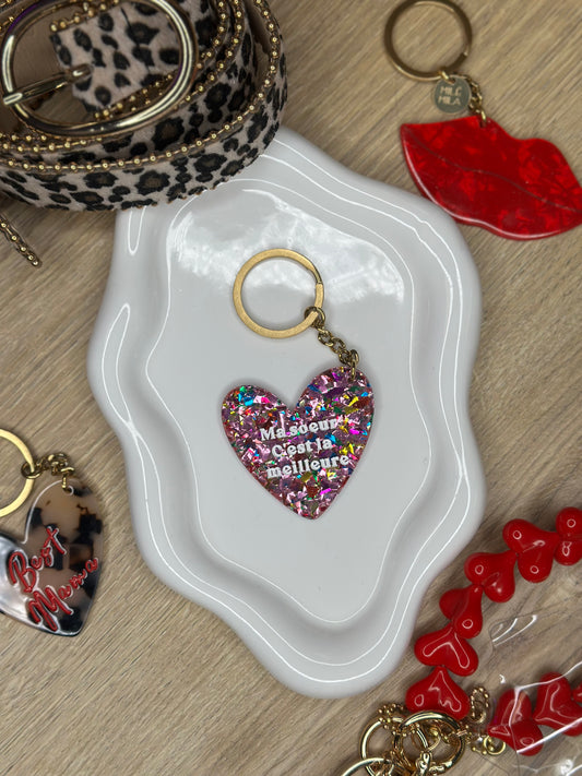 Porte clefs en coeur rose - MA SŒUR