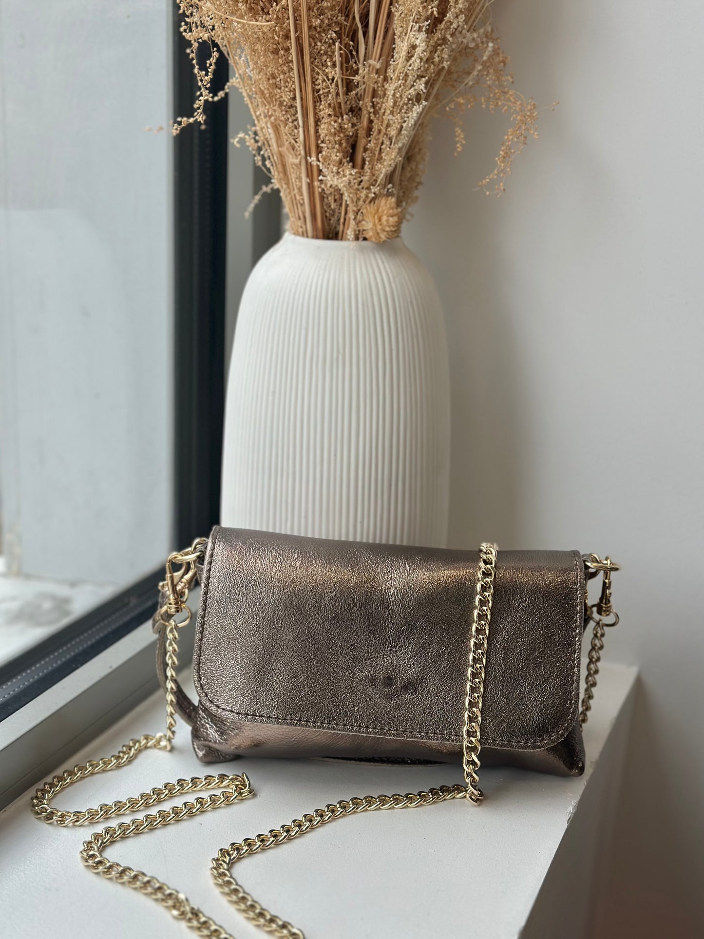 Sac en cuir irisé taupe - LÉNA