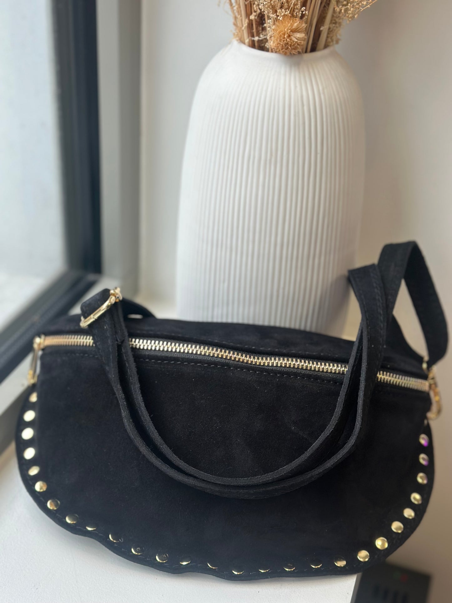 Sac banane cuir daim à clous