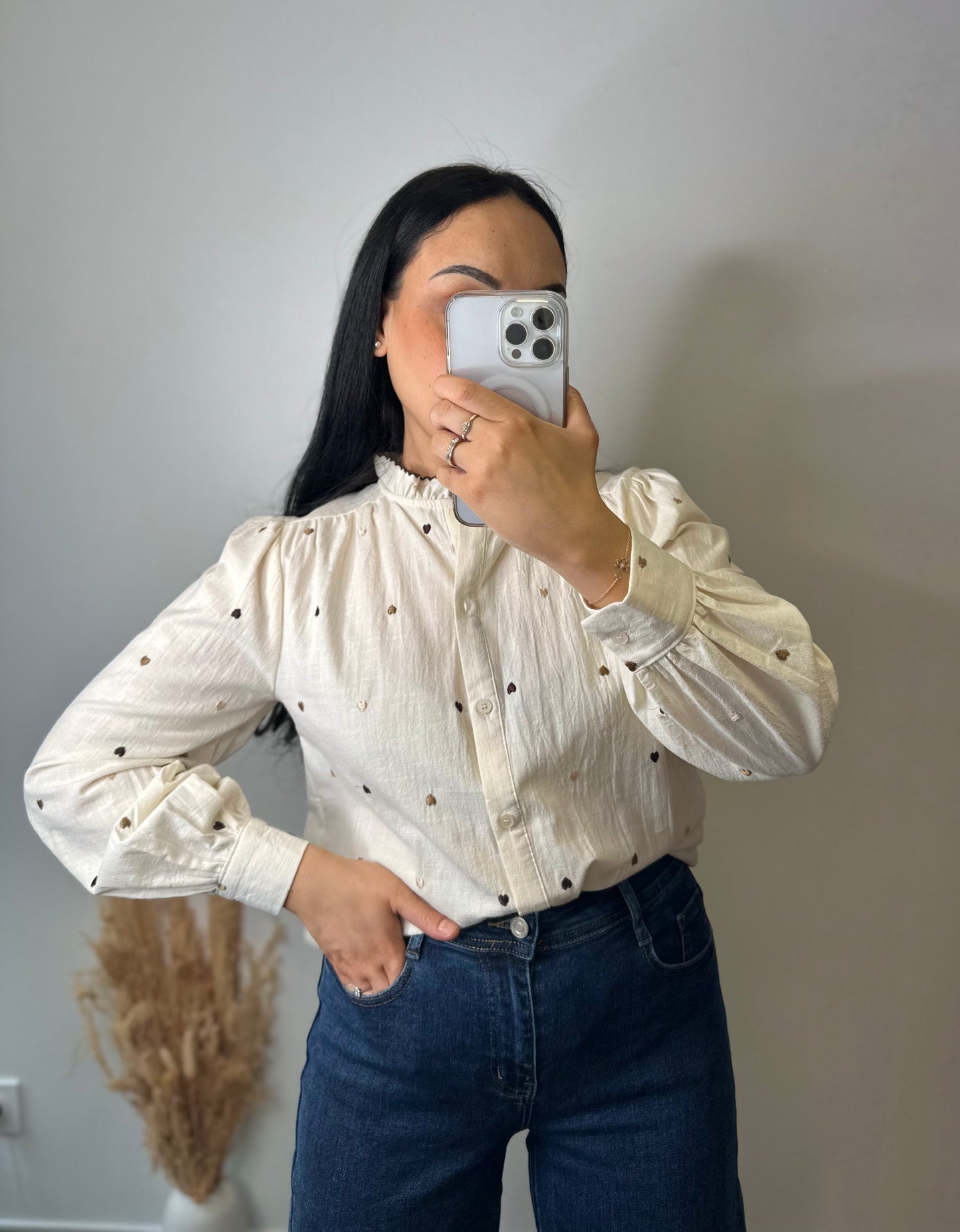 Chemise à petits cœur marrons - GARANCE