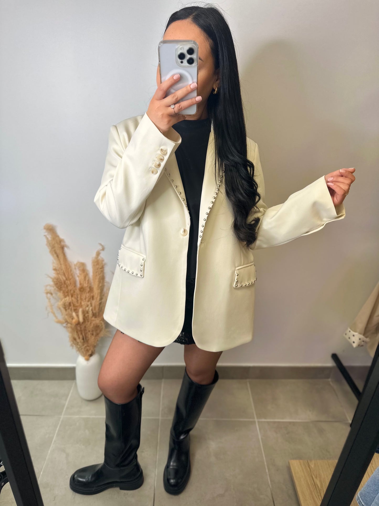 Blazer crème à détails clous - MAYA