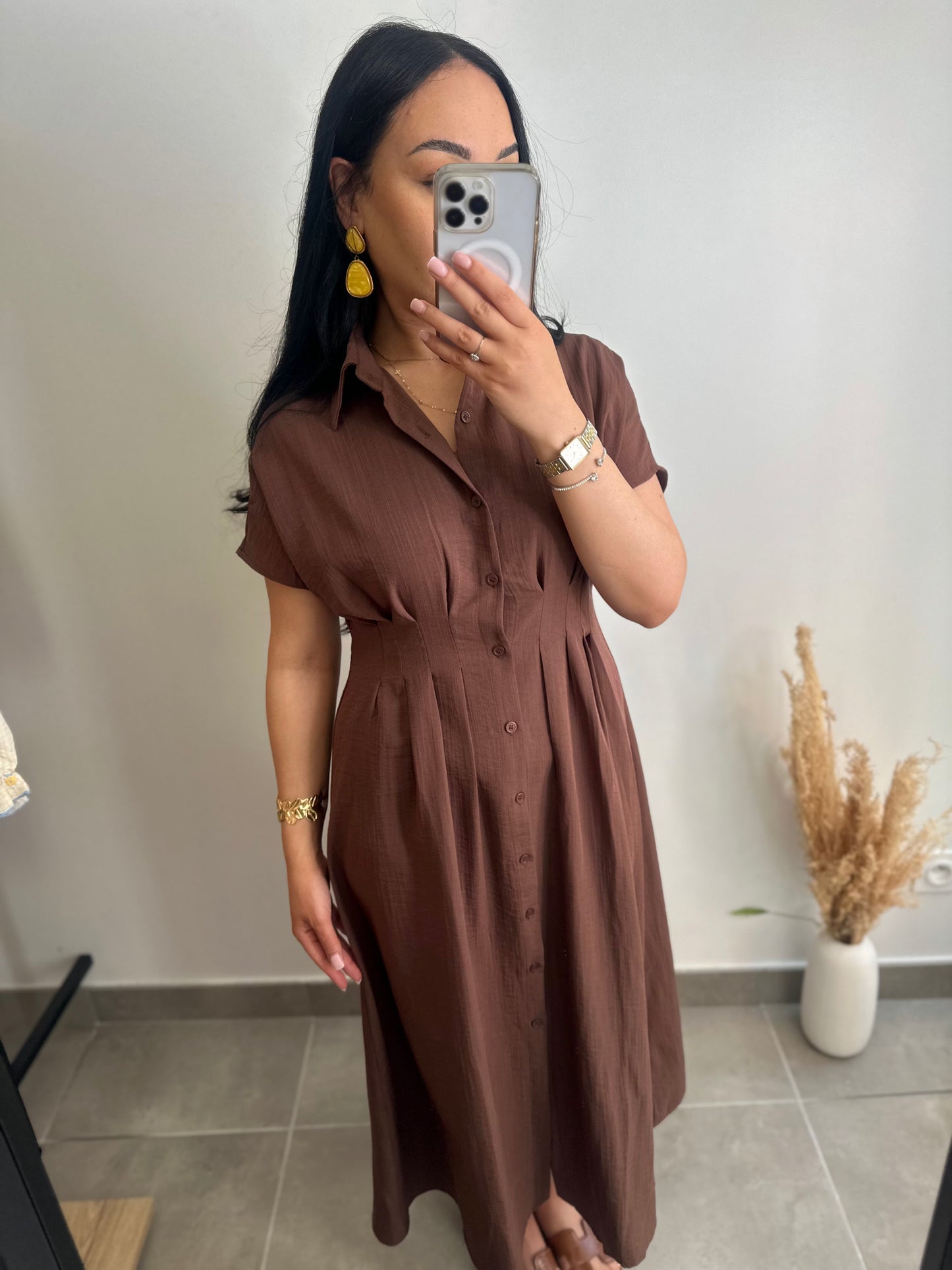 Robe chemise marron en viscose