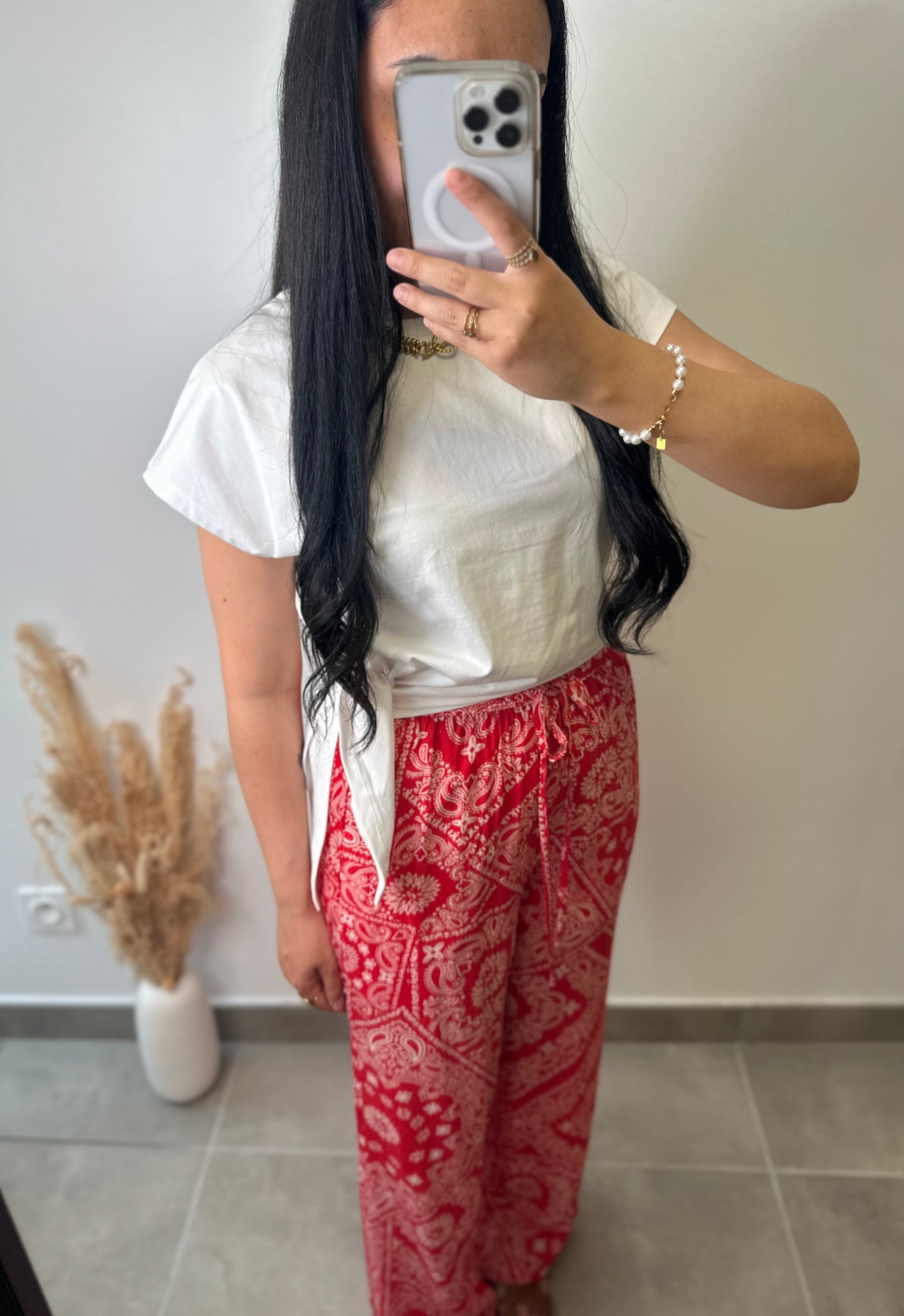 Pantalon en viscose rouge imprimé bandana