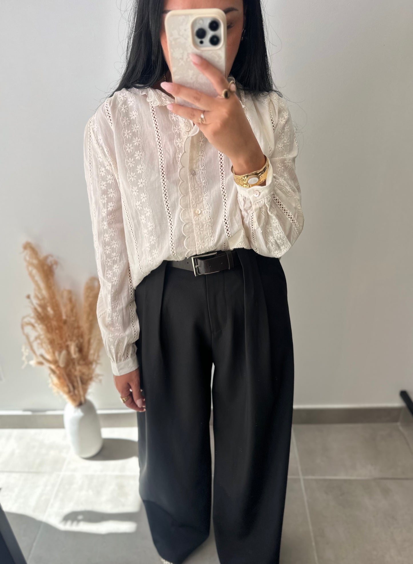 Chemise brodée crème