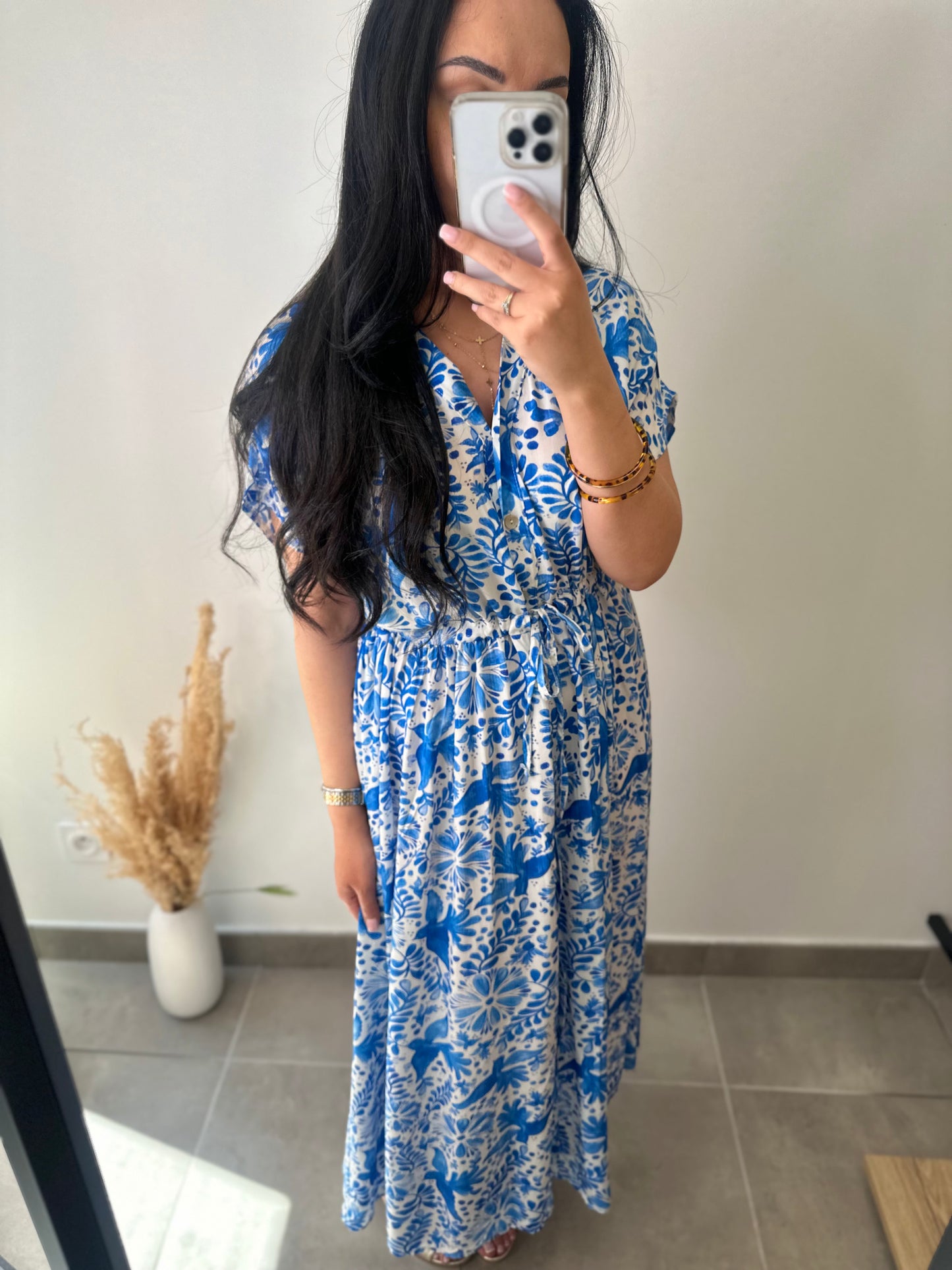 Robe longue bleu à motifs en viscose