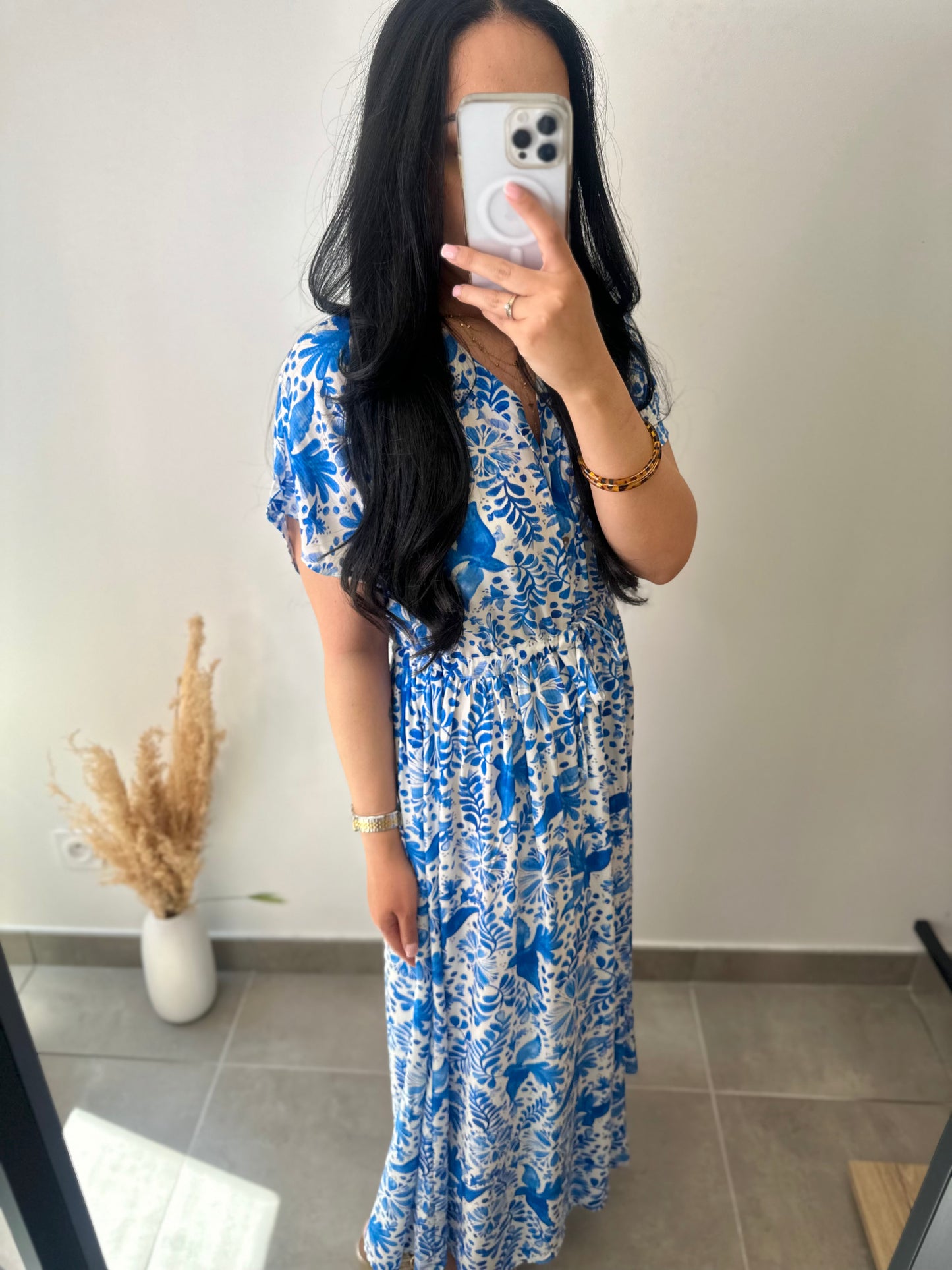 Robe longue bleu à motifs en viscose
