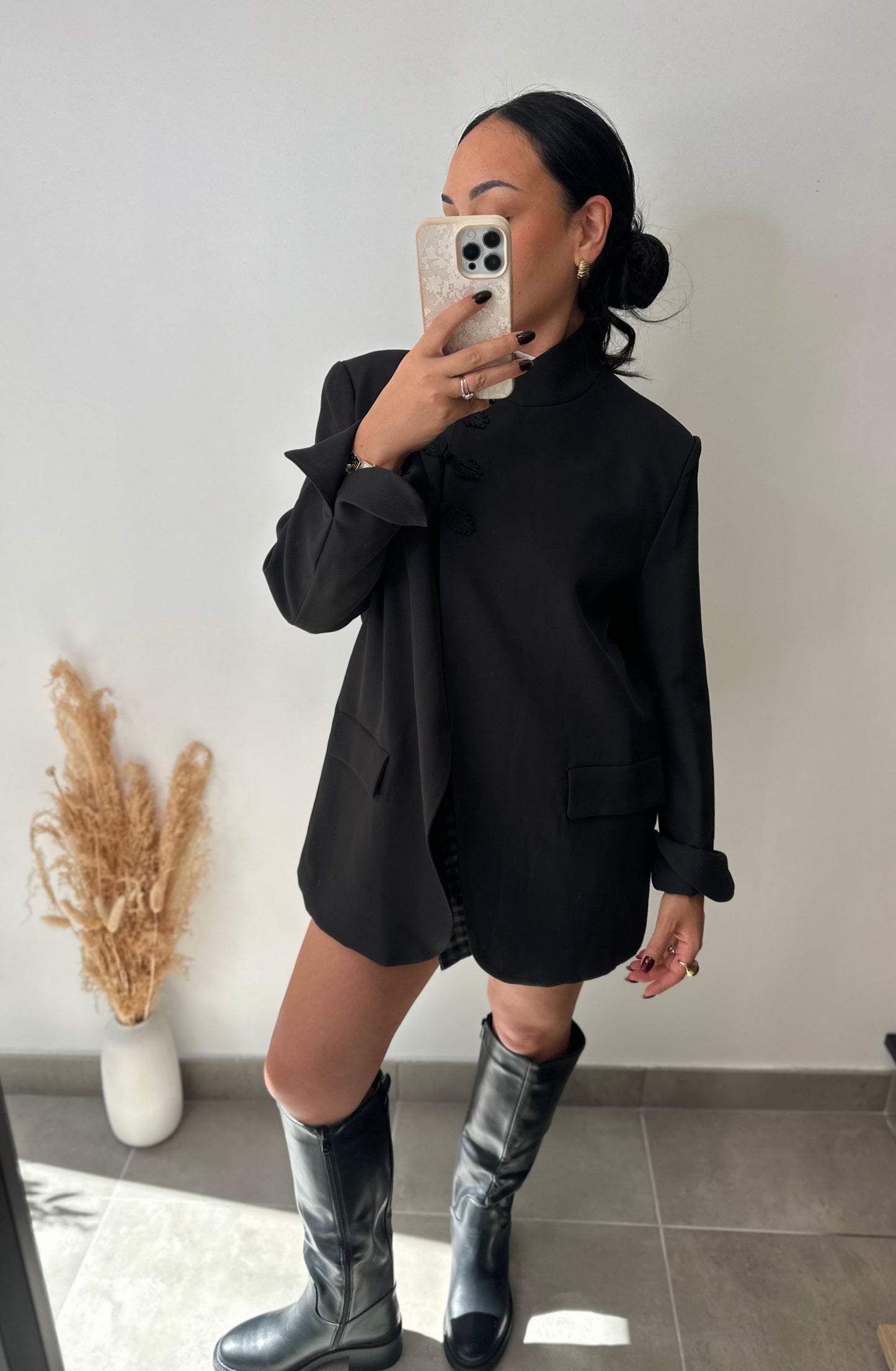 Veste blazer croisée oversize col cheminée boutons mao