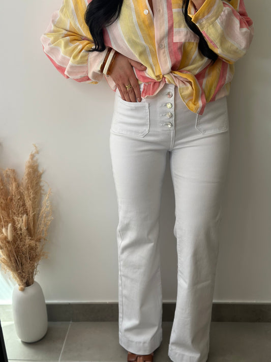 Jean blanc coupe FLARE à boutons