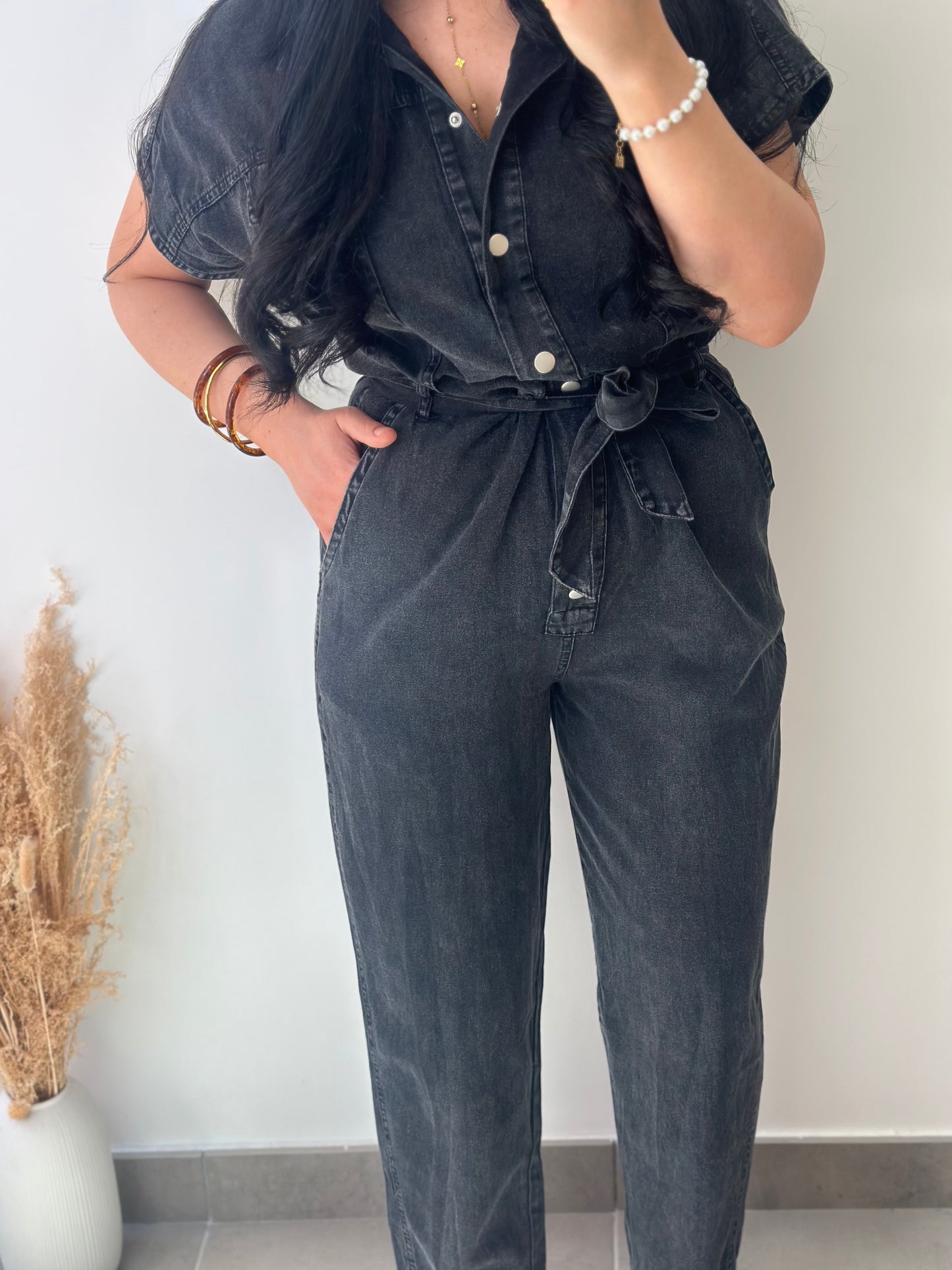 Combinaison en jean souple noire
